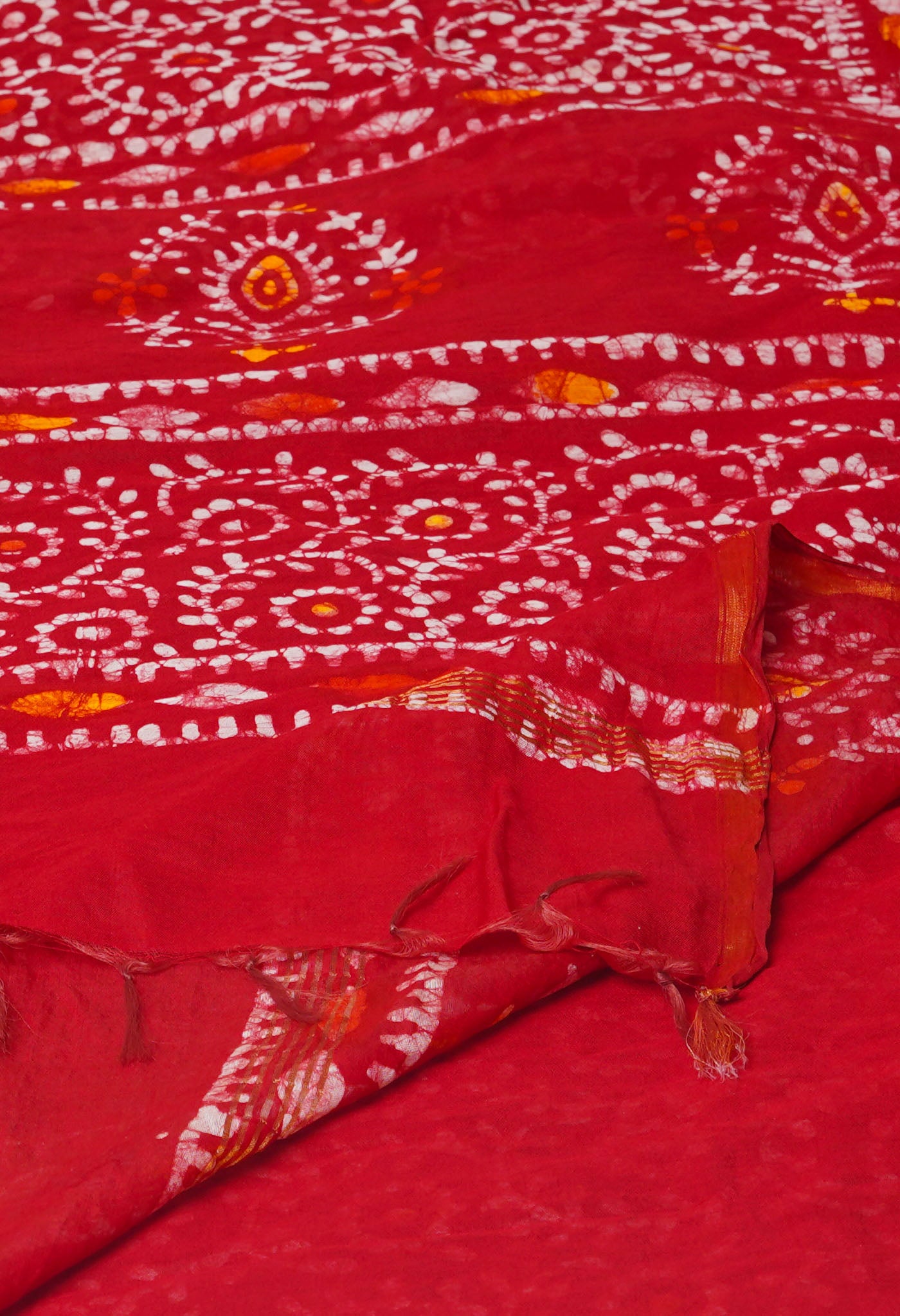 Red Batik Printed Chanderi Sico Saree