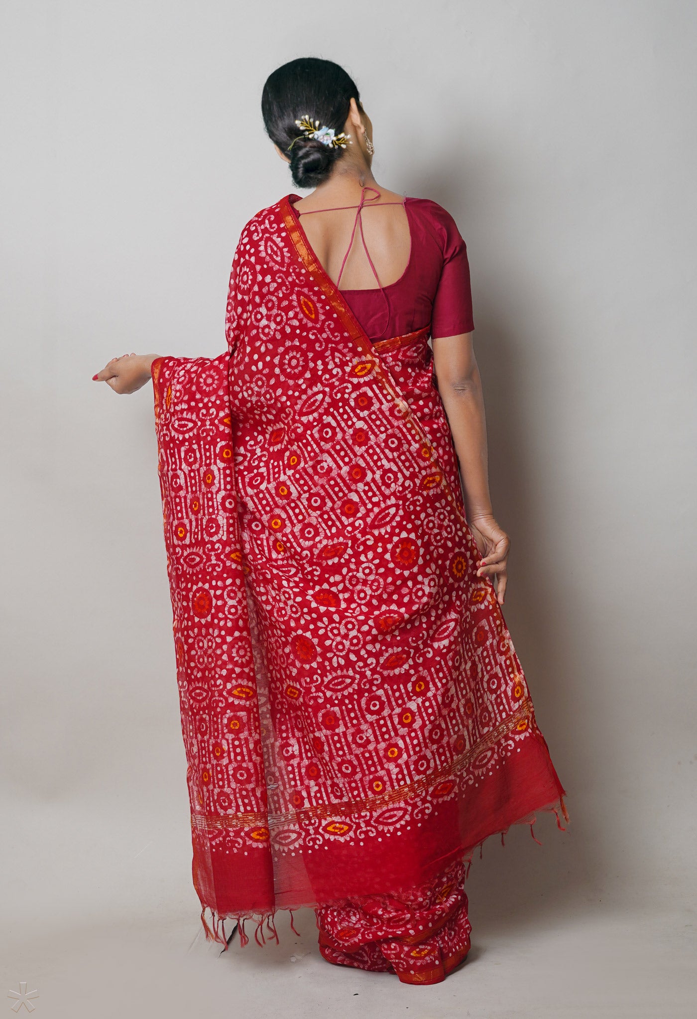 Red Batik Printed Chanderi Sico Saree