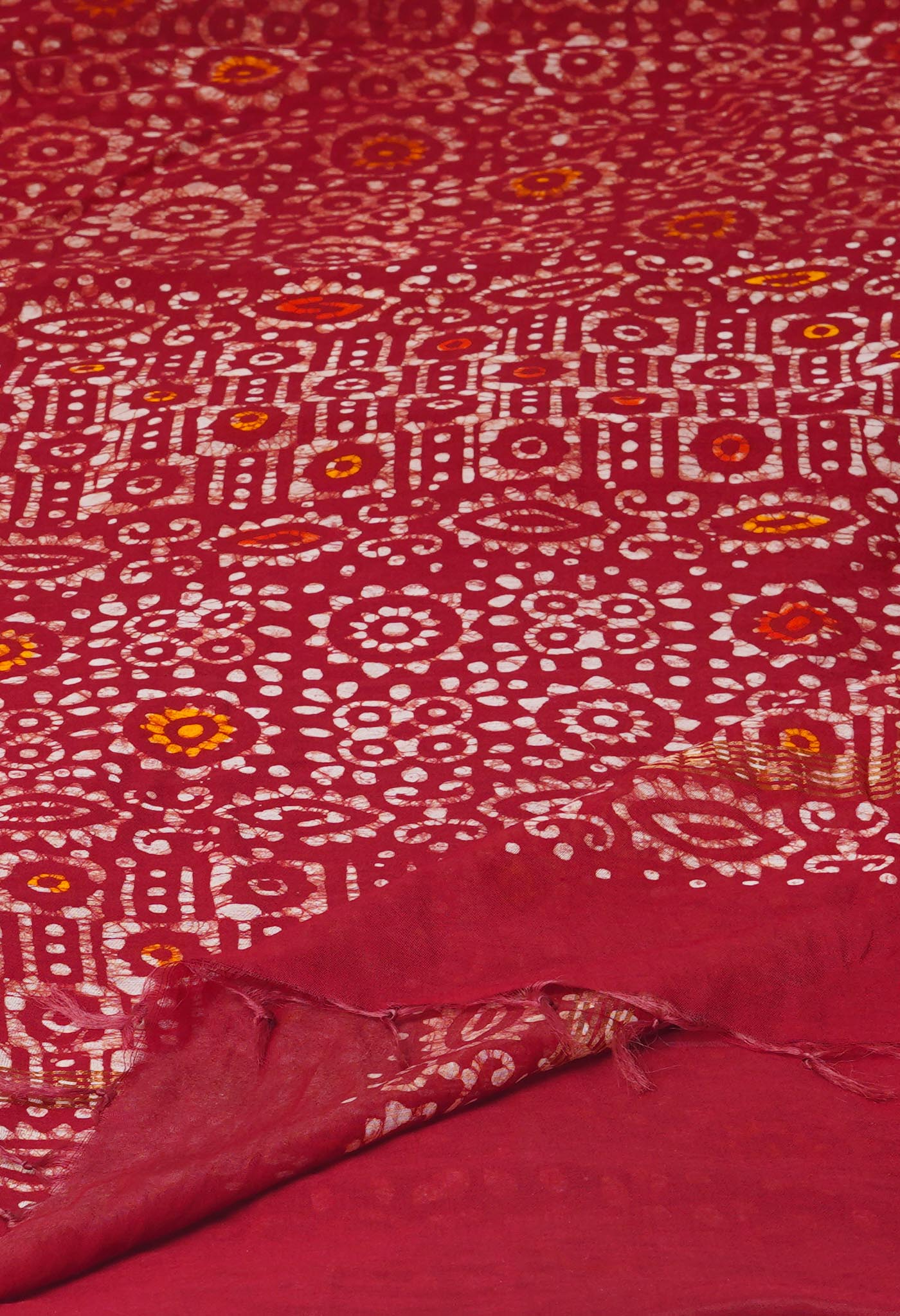 Red Batik Printed Chanderi Sico Saree