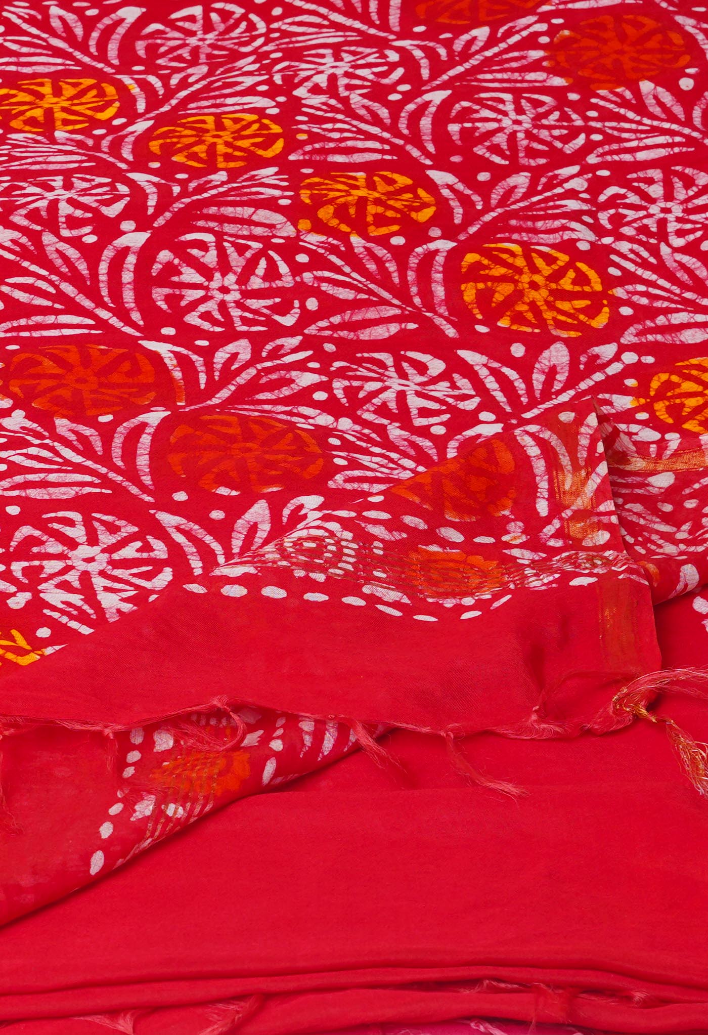Red Batik Printed Chanderi Sico Saree