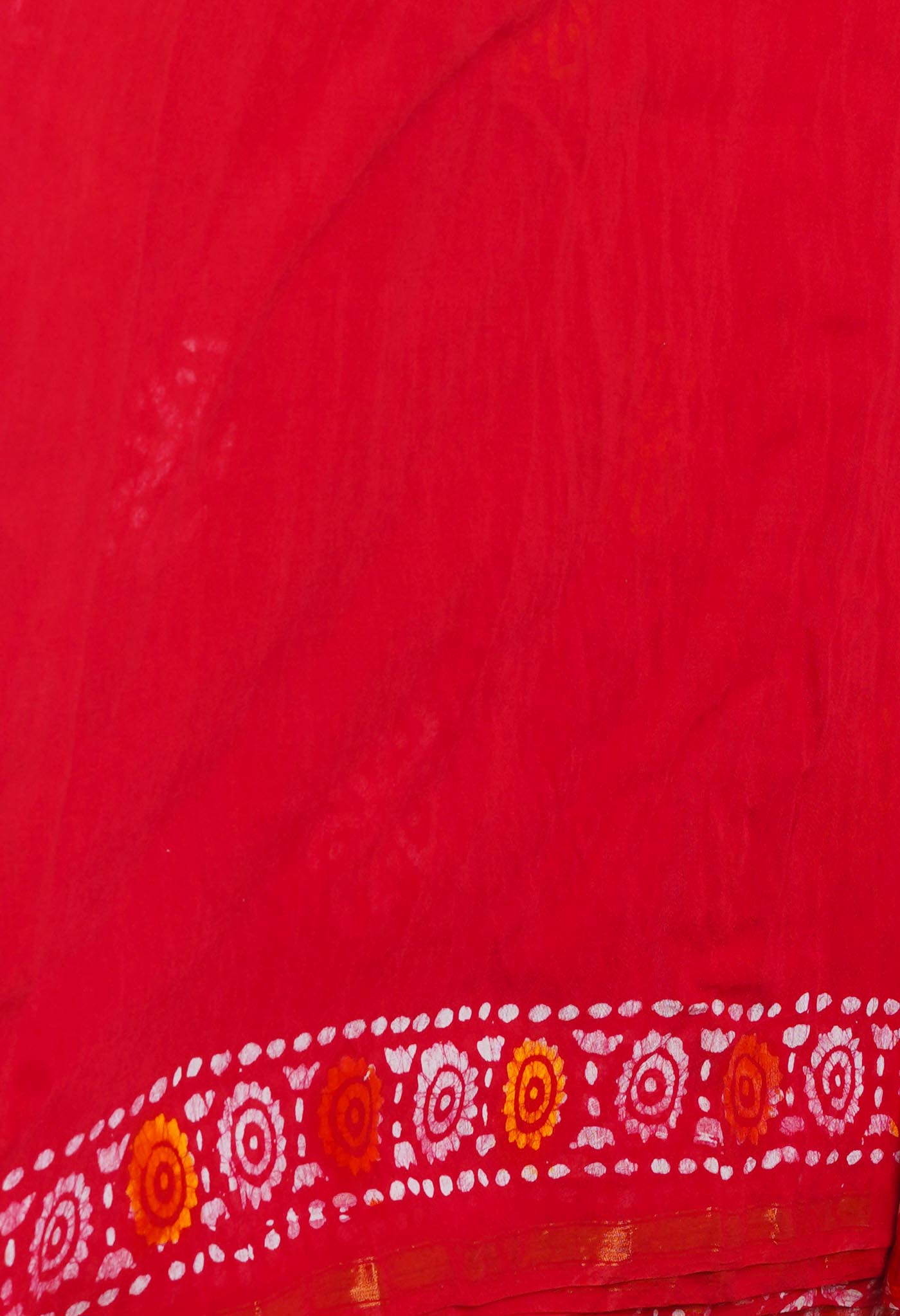 Red Batik Printed Chanderi Sico Saree