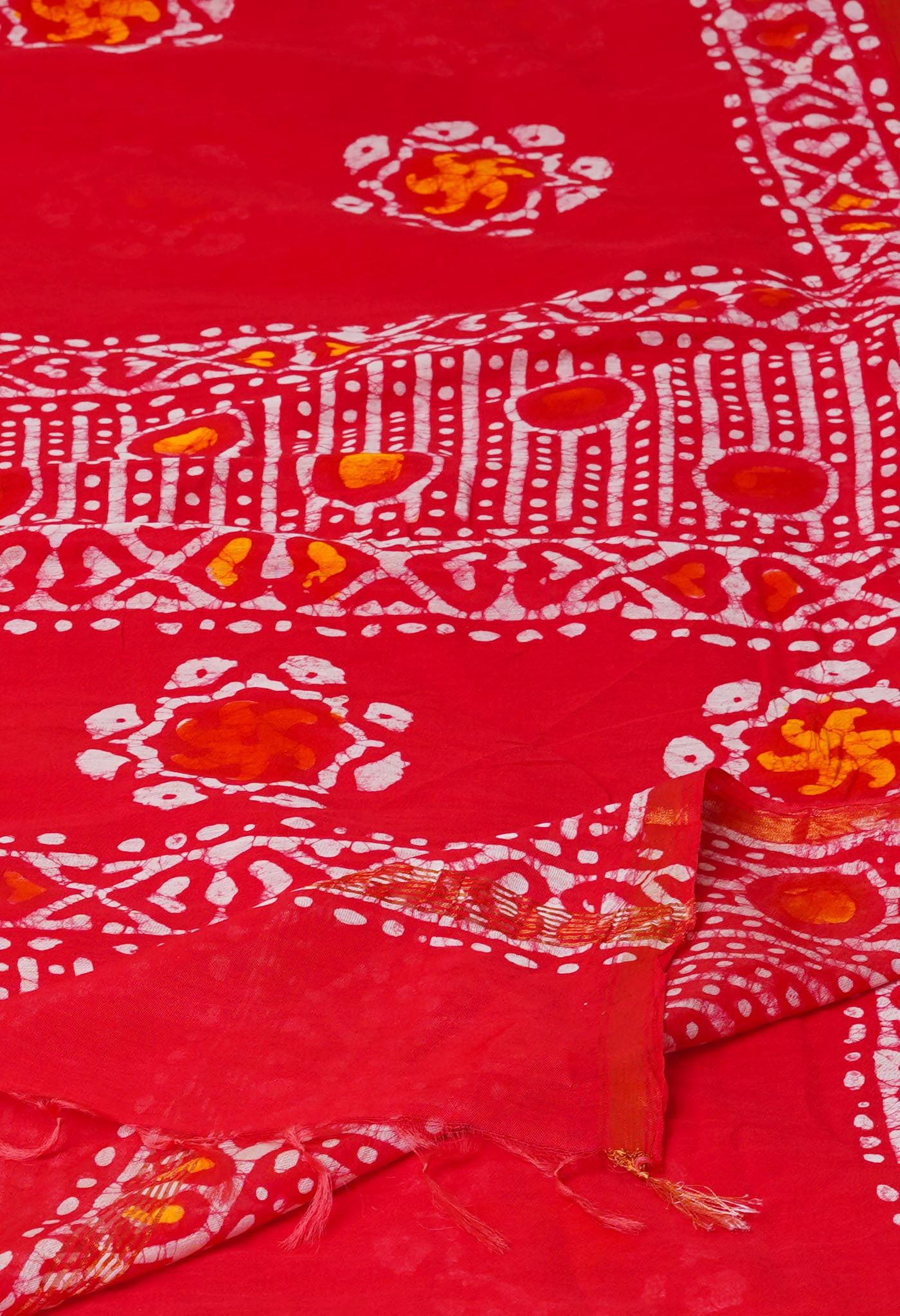 Red Batik Printed Chanderi Sico Saree