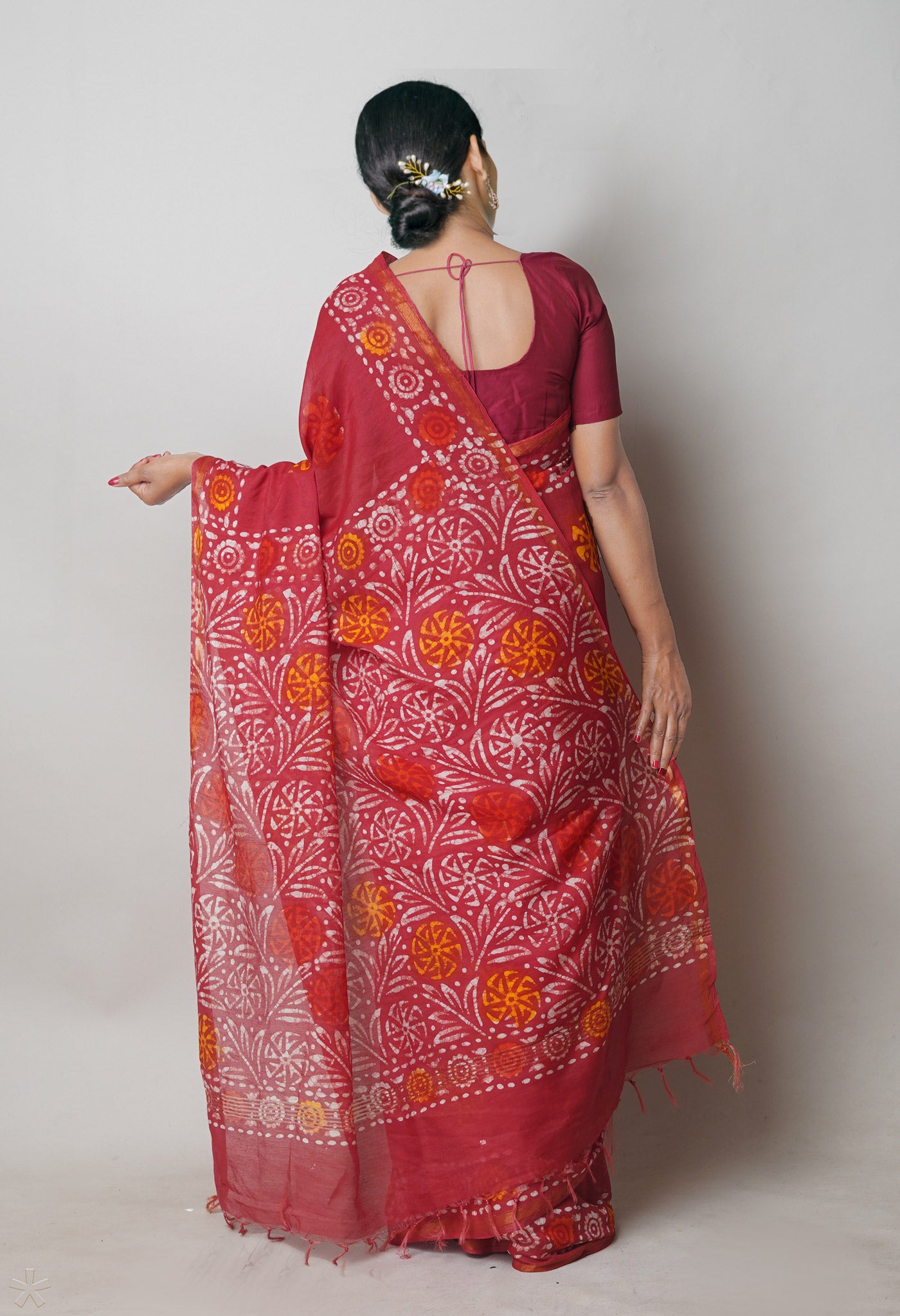 Red Batik Printed Chanderi Sico Saree-unm74698