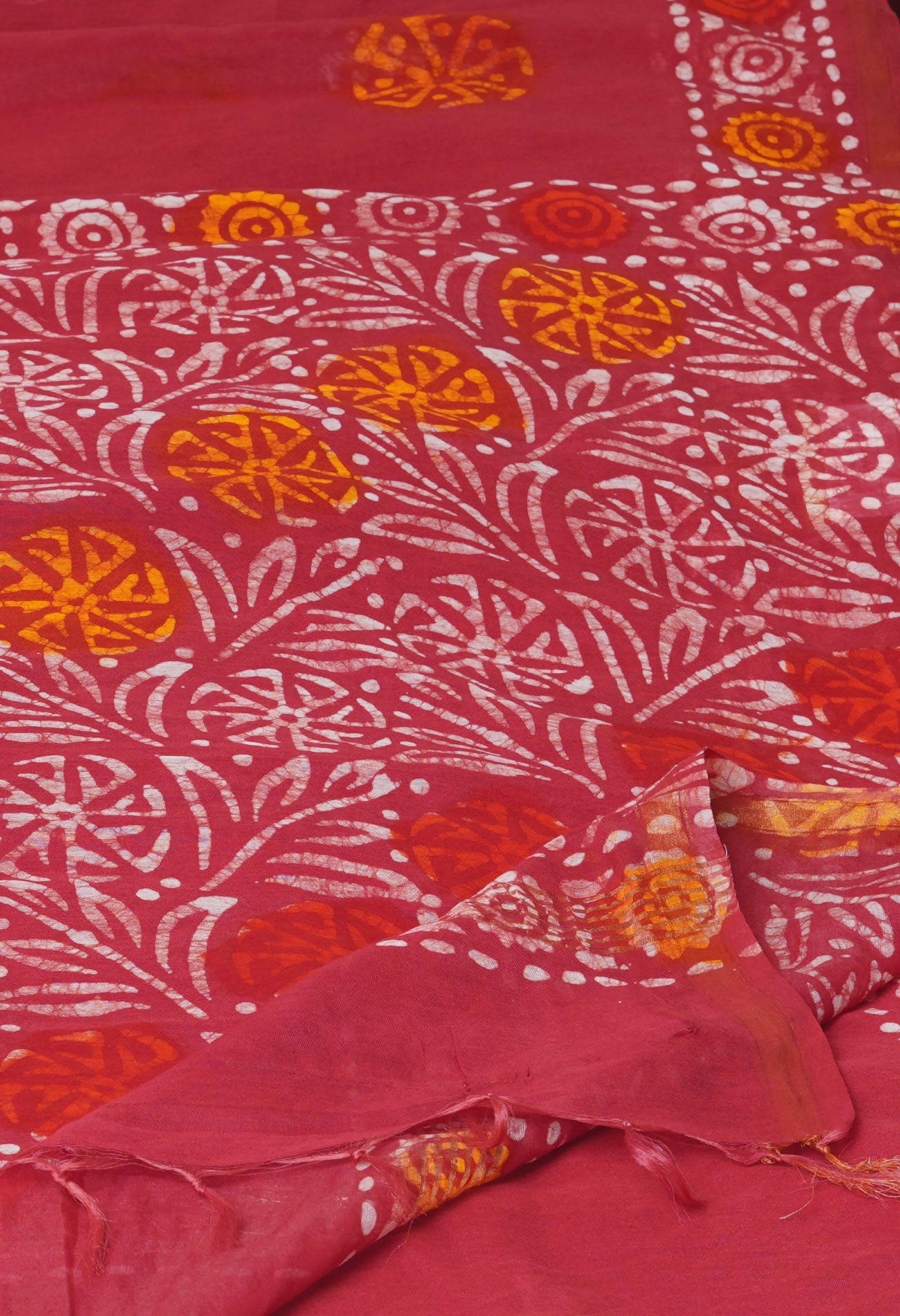 Red Batik Printed Chanderi Sico Saree-unm74698