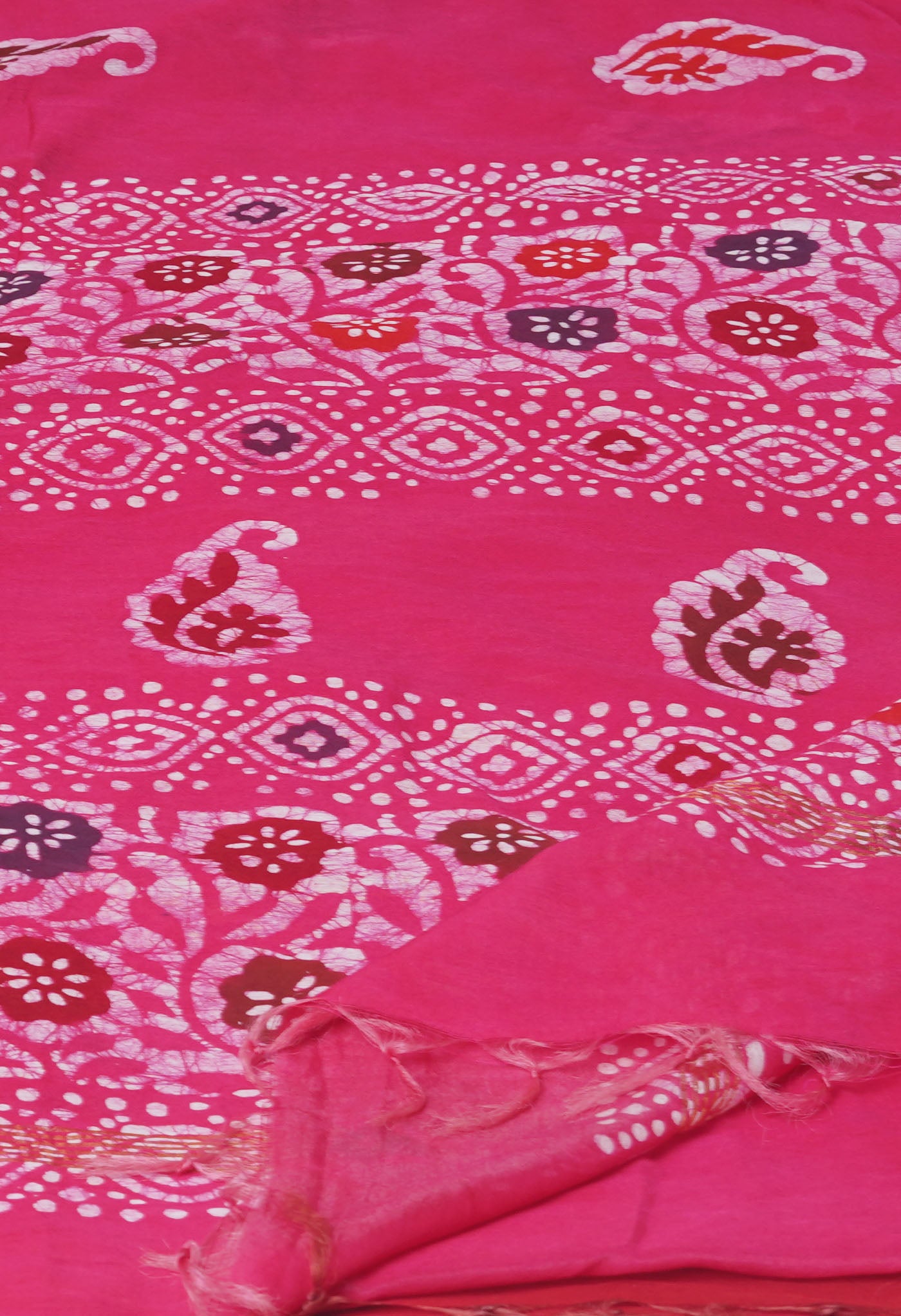 Pink Hand Block Wax Batik Printed Mercerized Chanderi Sico Saree-UNM74699