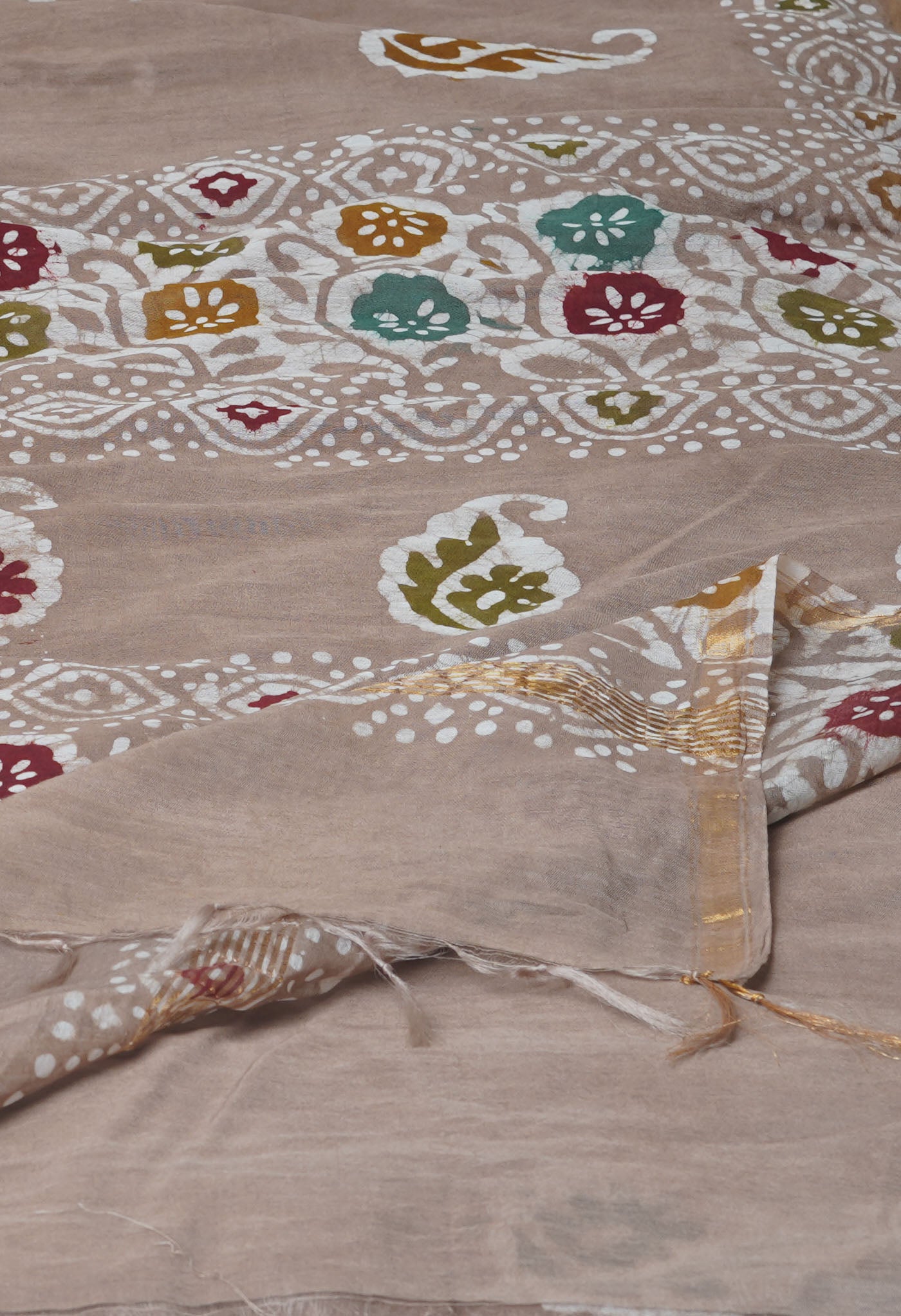 Brown Hand Block Printed Chanderi Sico Saree-UNM74704