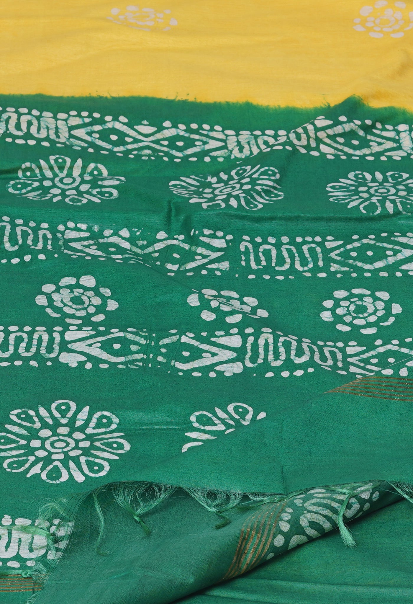 Pale Yellow-Green Pure Batik Printed Chanderi Sico Saree