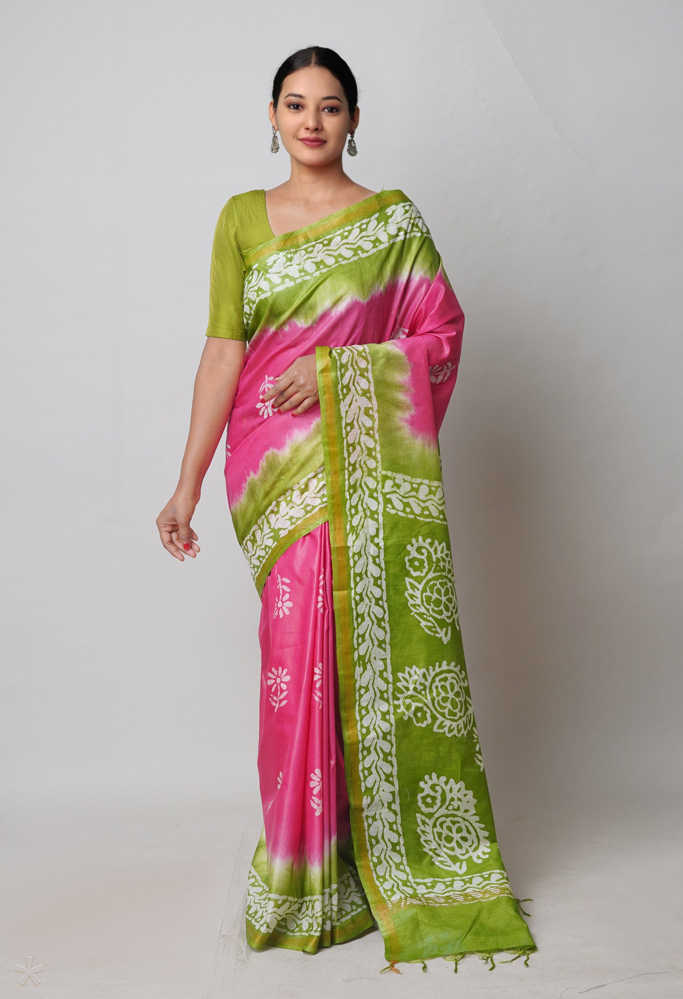 Pink Pure Batik Printed Chanderi Sico Saree