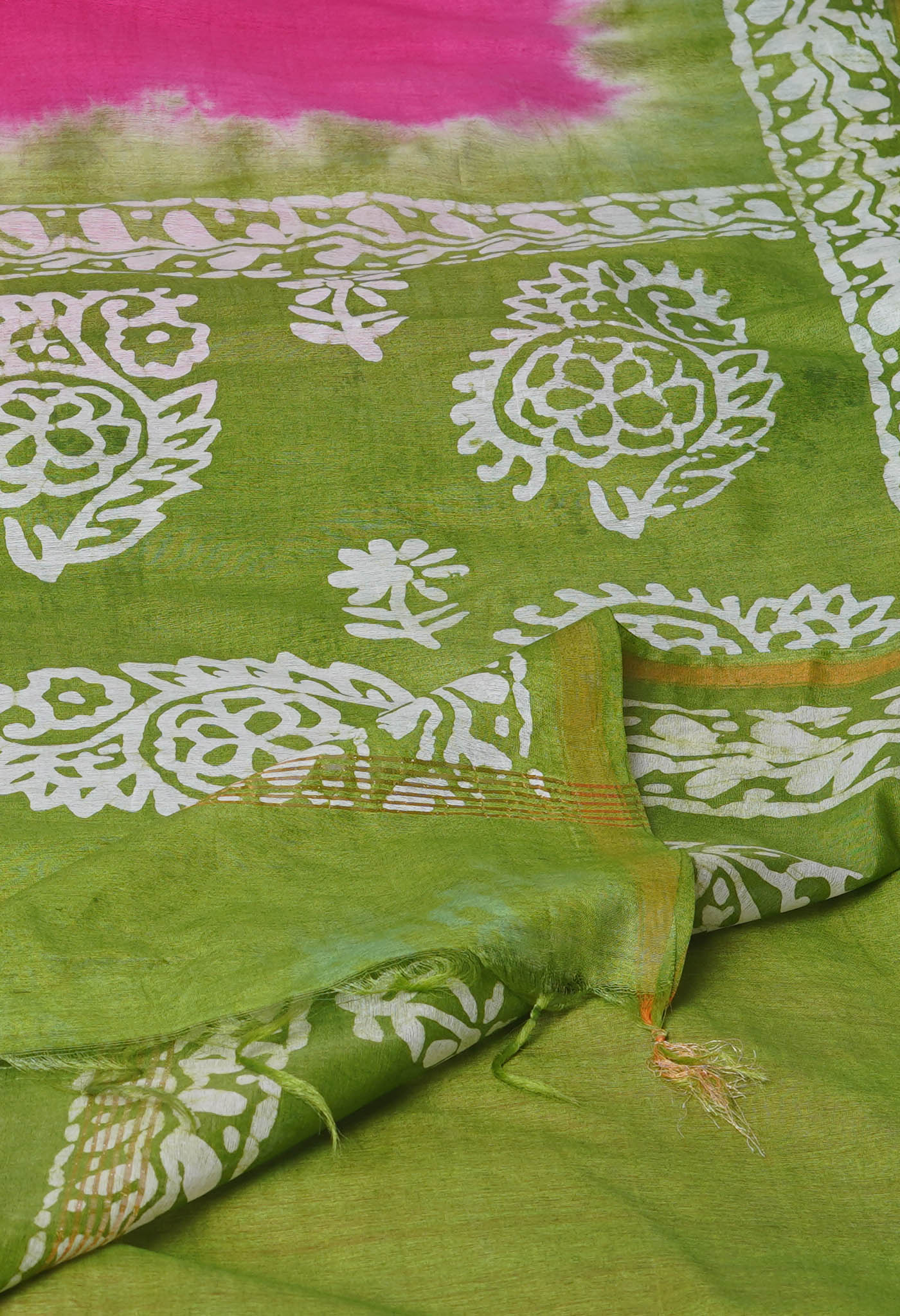 Pink Pure Batik Printed Chanderi Sico Saree