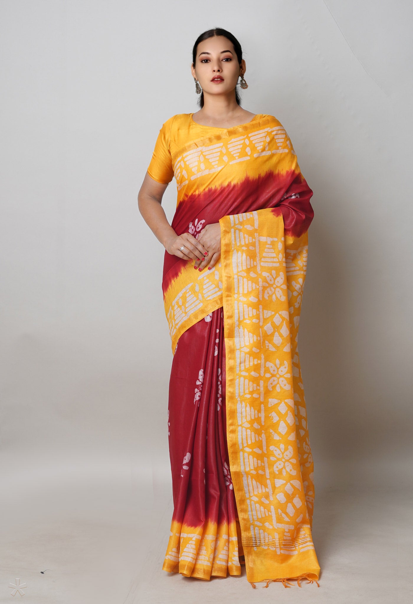 Red Pure Batik Printed Chanderi Sico Saree