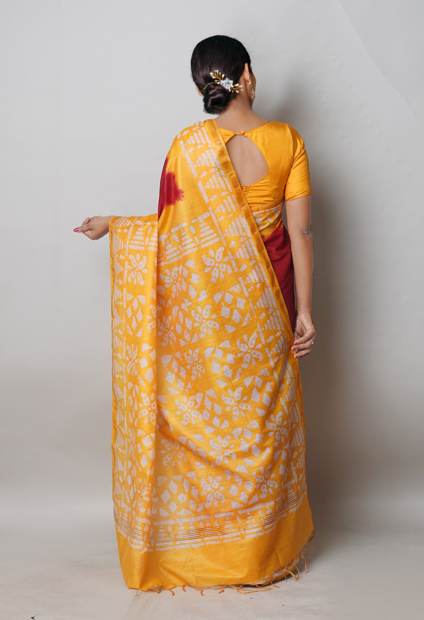 Red Pure Batik Printed Chanderi Sico Saree