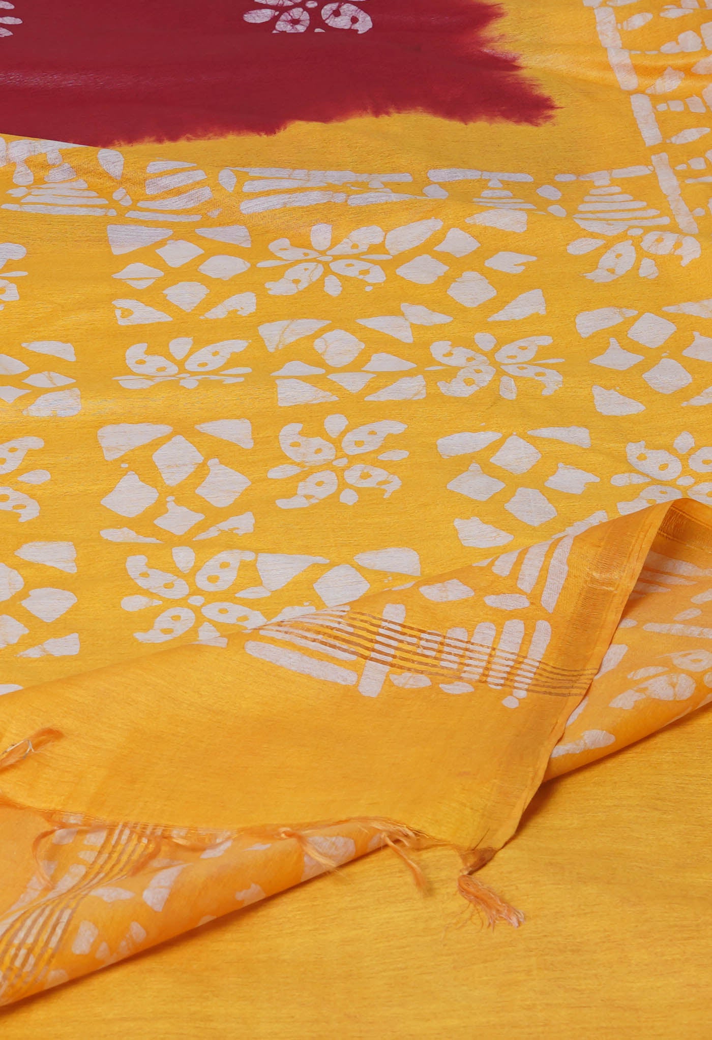 Red Pure Batik Printed Chanderi Sico Saree