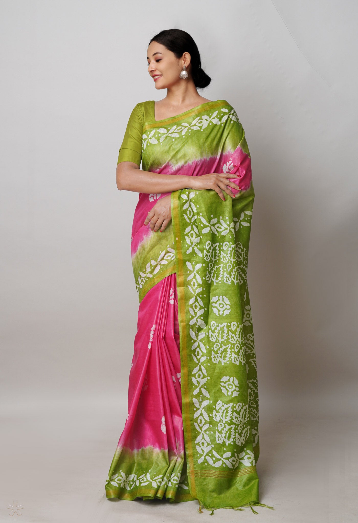 Pink Pure Batik Printed Chanderi Sico Saree
