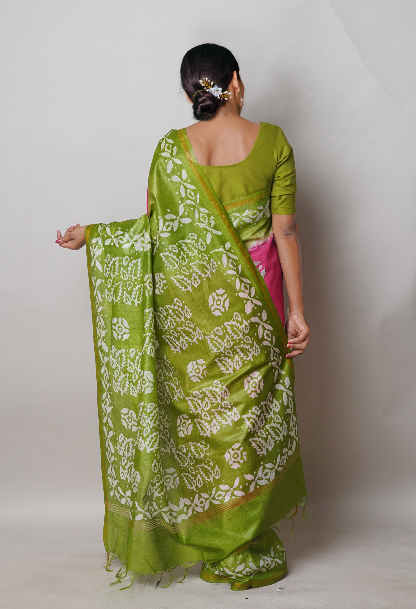 Pink Pure Batik Printed Chanderi Sico Saree