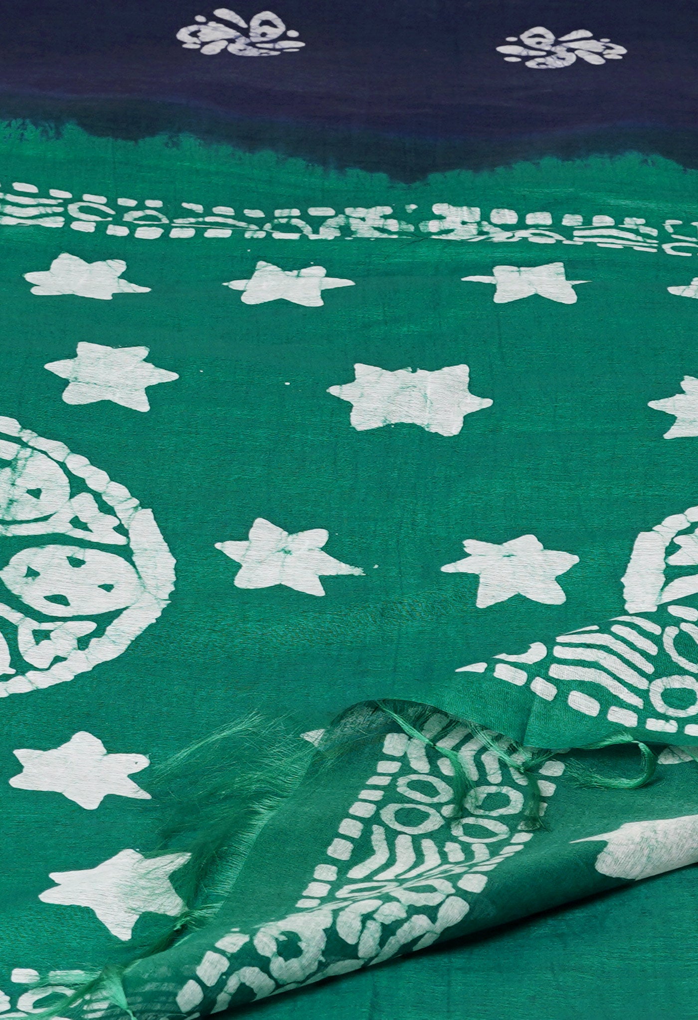 Navy BlueDark Green Pure Batik Printed Chanderi Sico Saree