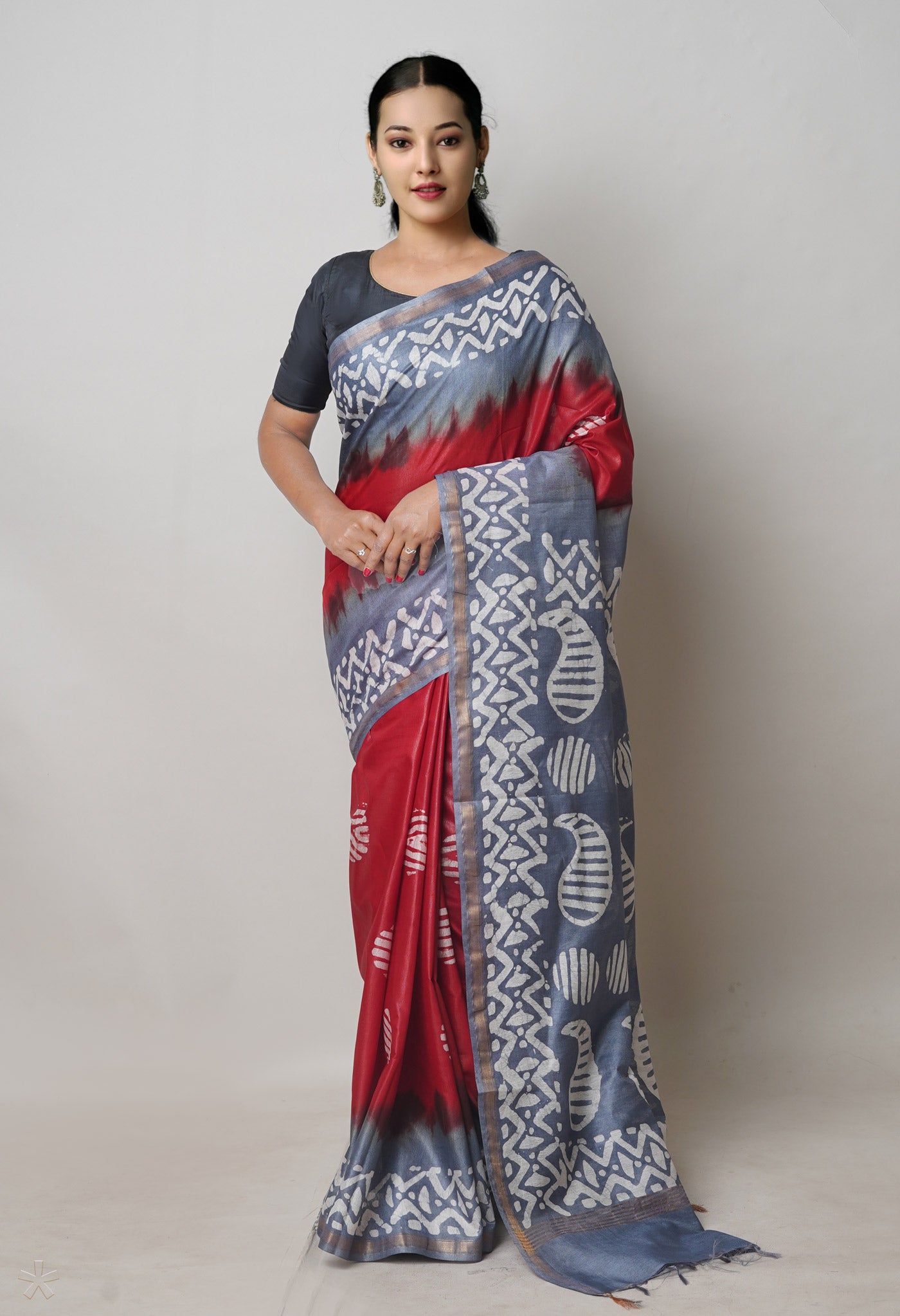 Red Pure Batik Printed Chanderi Sico Saree