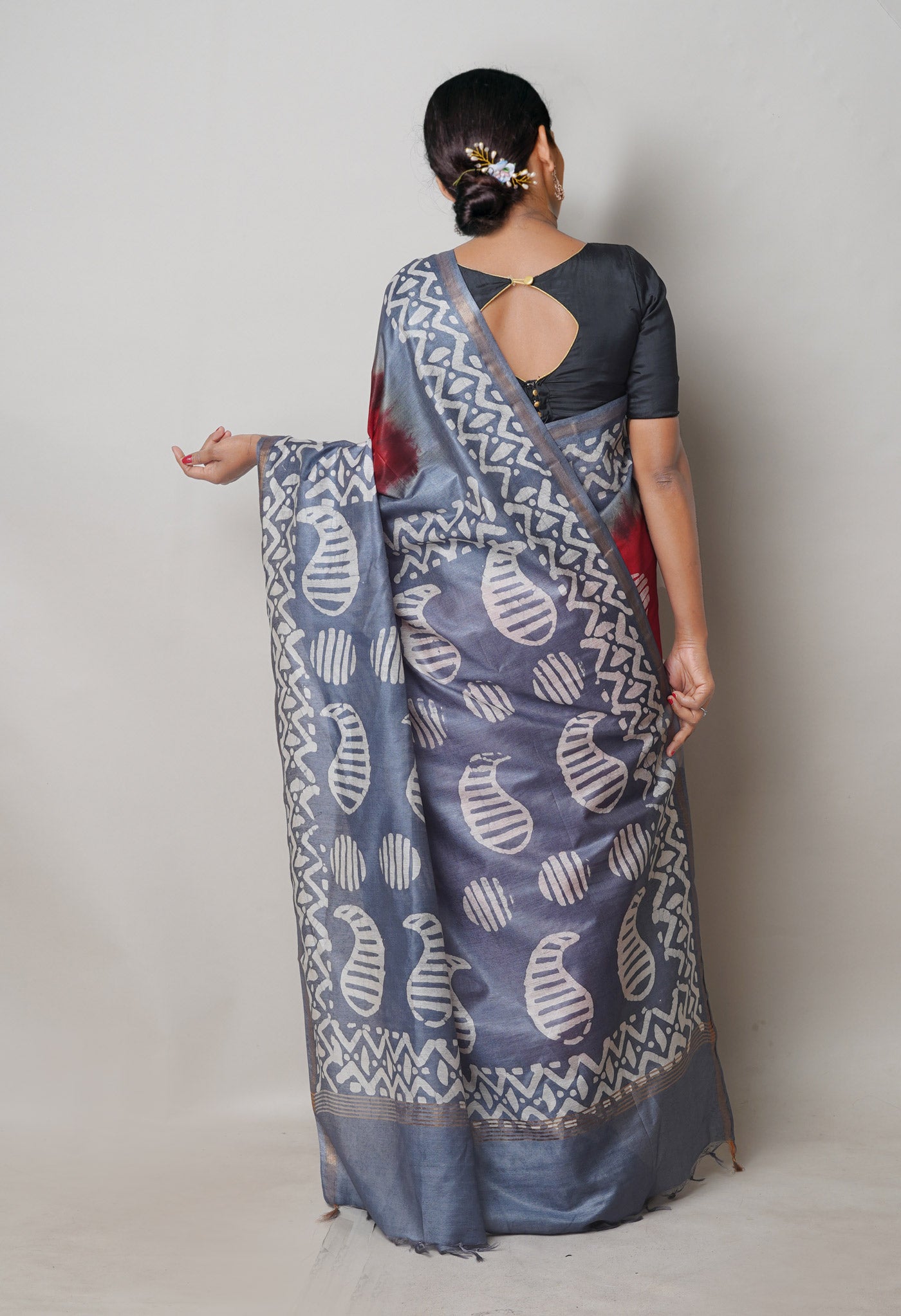 Red Pure Batik Printed Chanderi Sico Saree