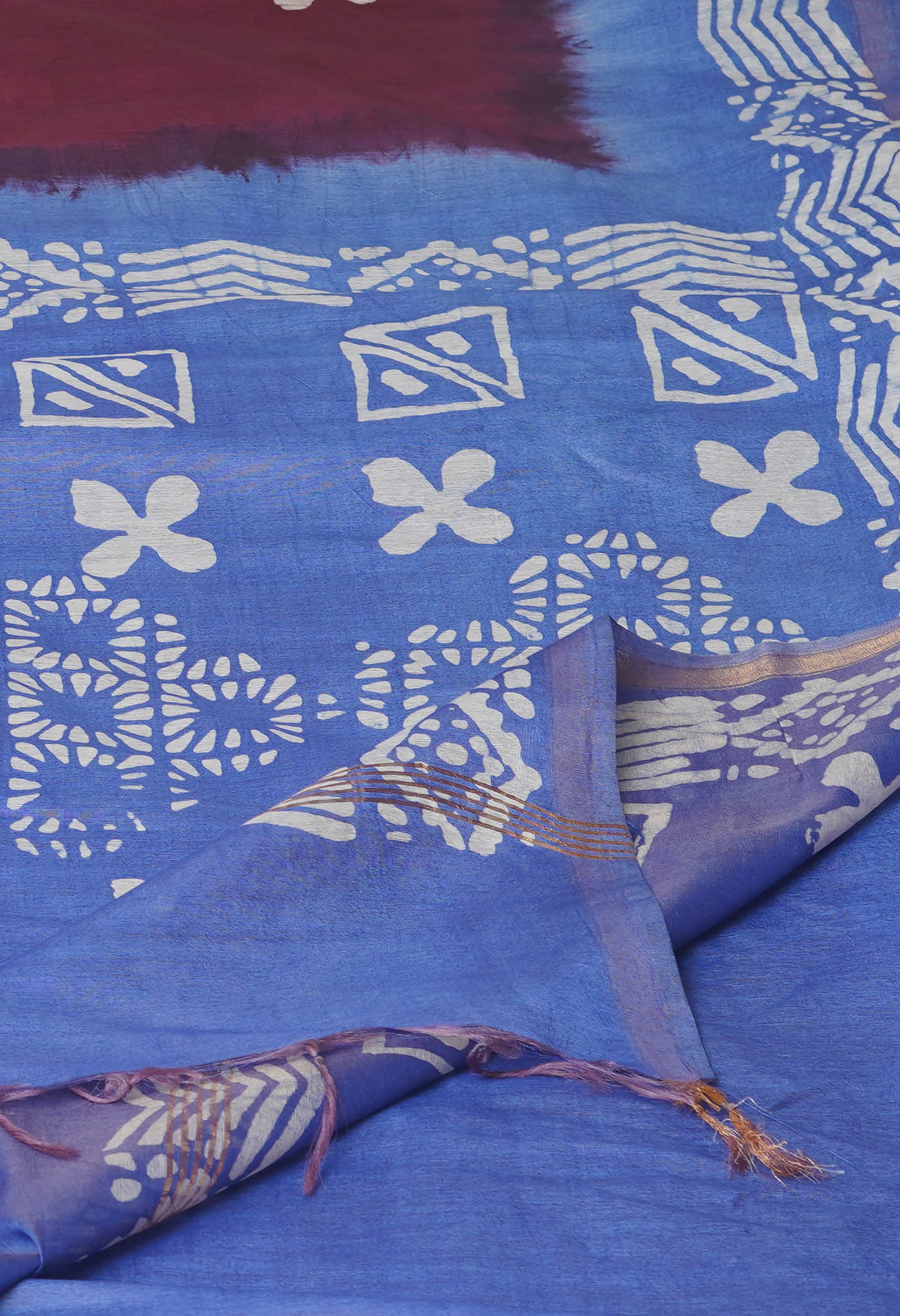 Purple-Blue Pure Batik Printed Chanderi Sico Saree