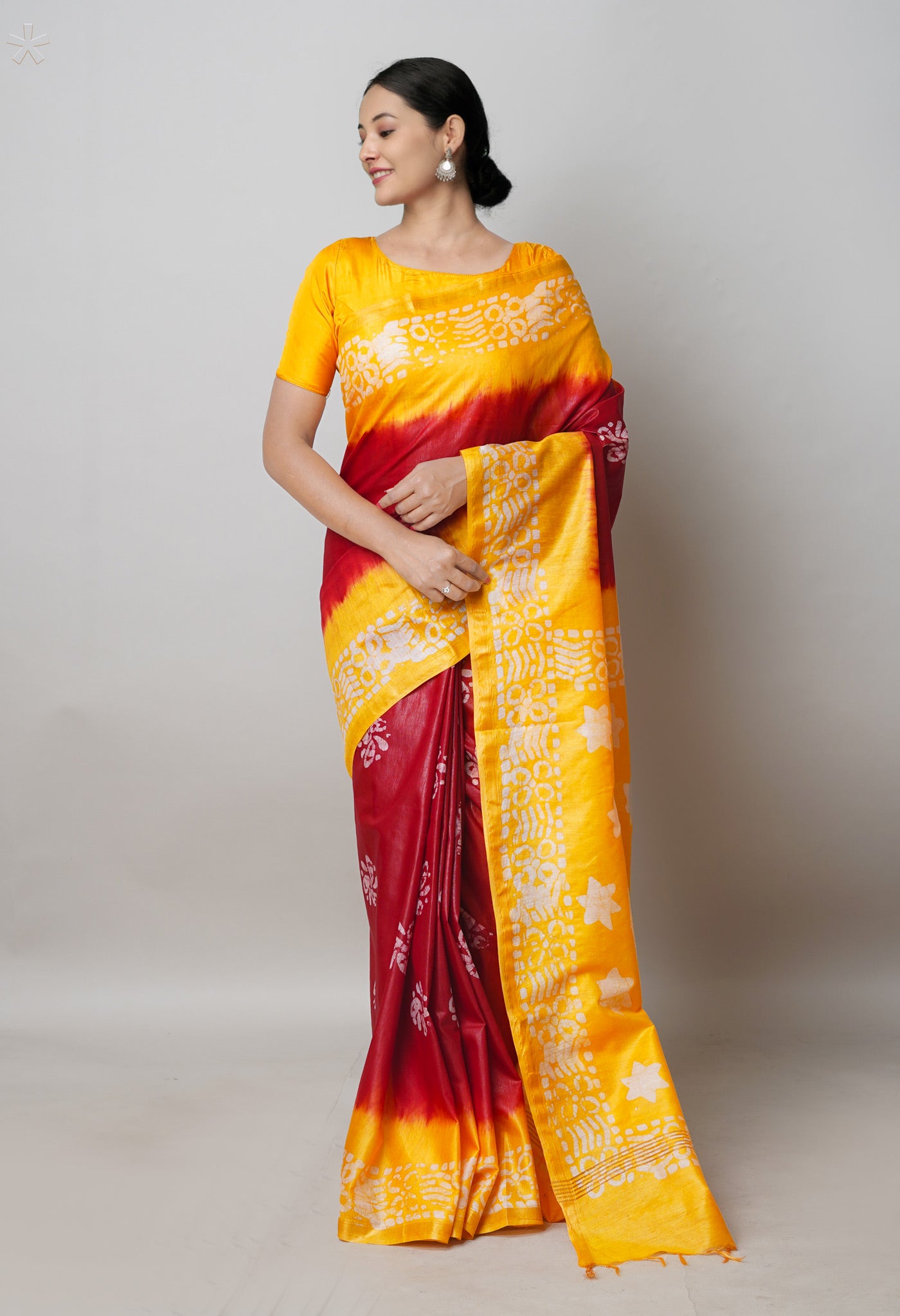 Red Pure Batik Printed Chanderi Sico Saree