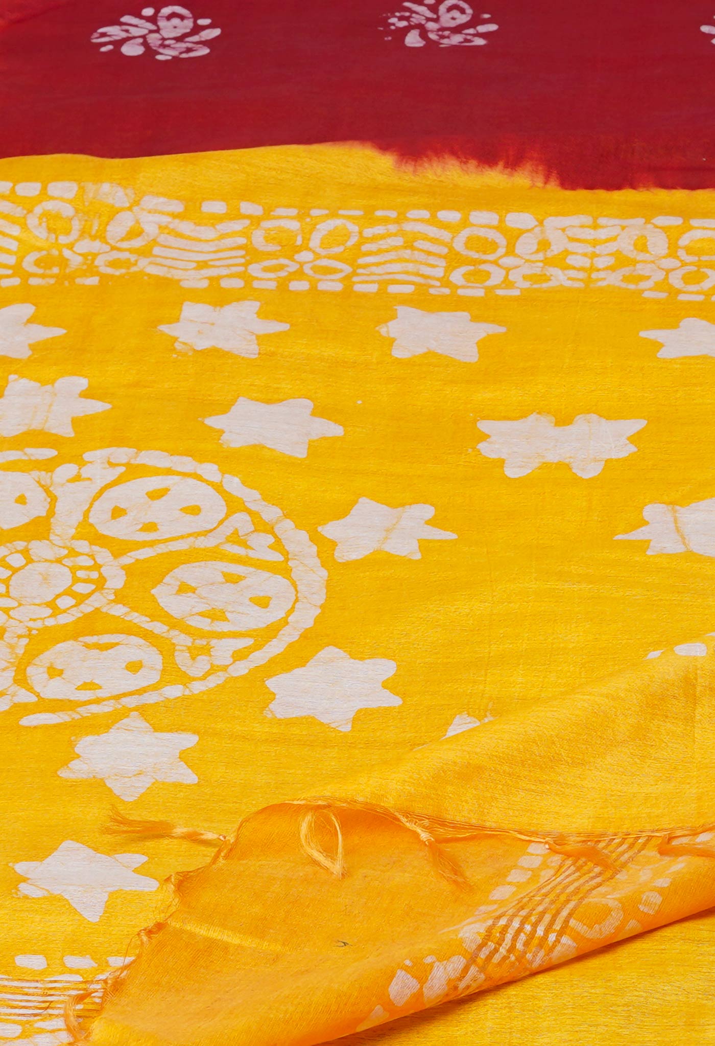Red Pure Batik Printed Chanderi Sico Saree