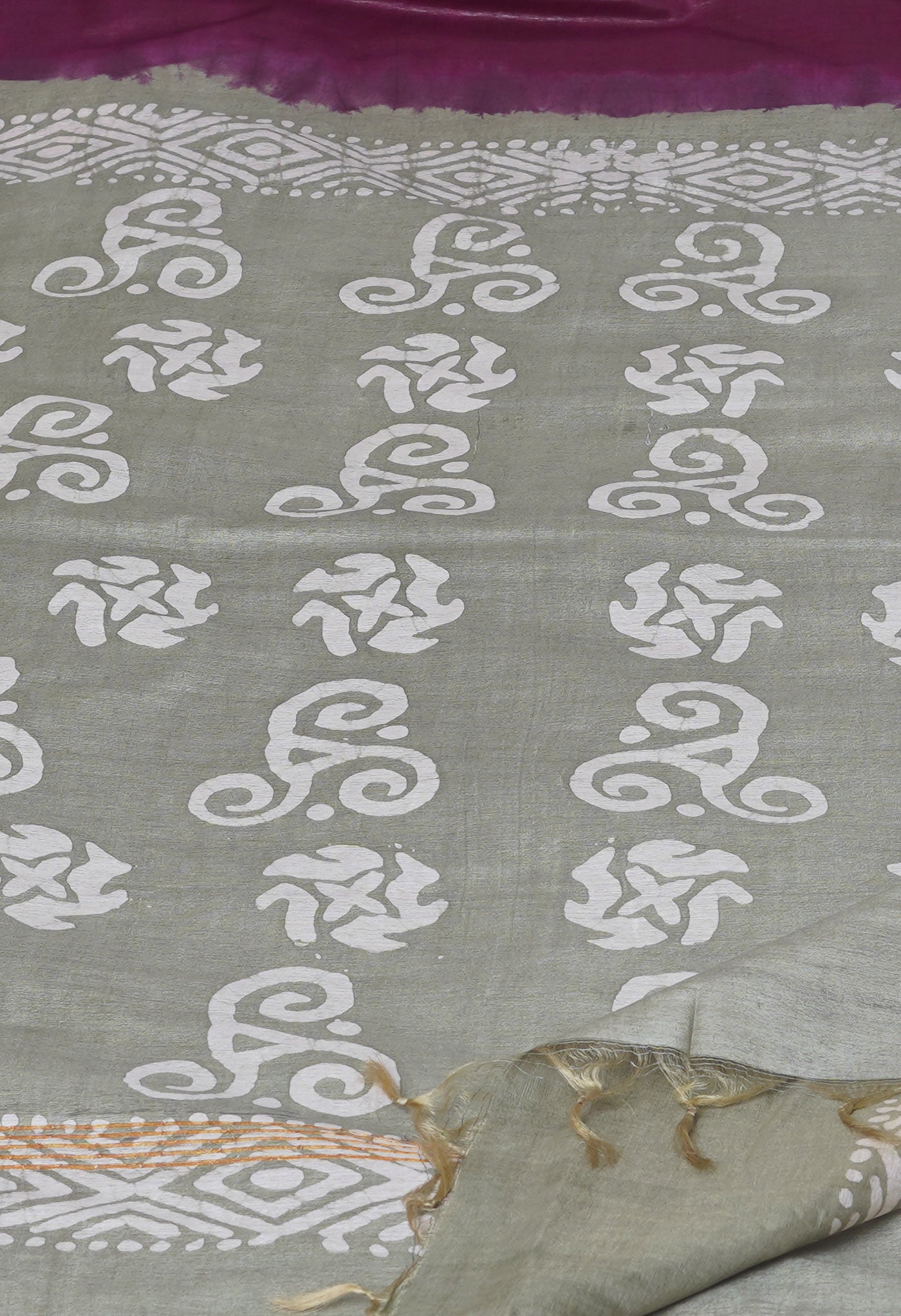 Purple-Grey Pure Batik Printed Chanderi Sico Saree