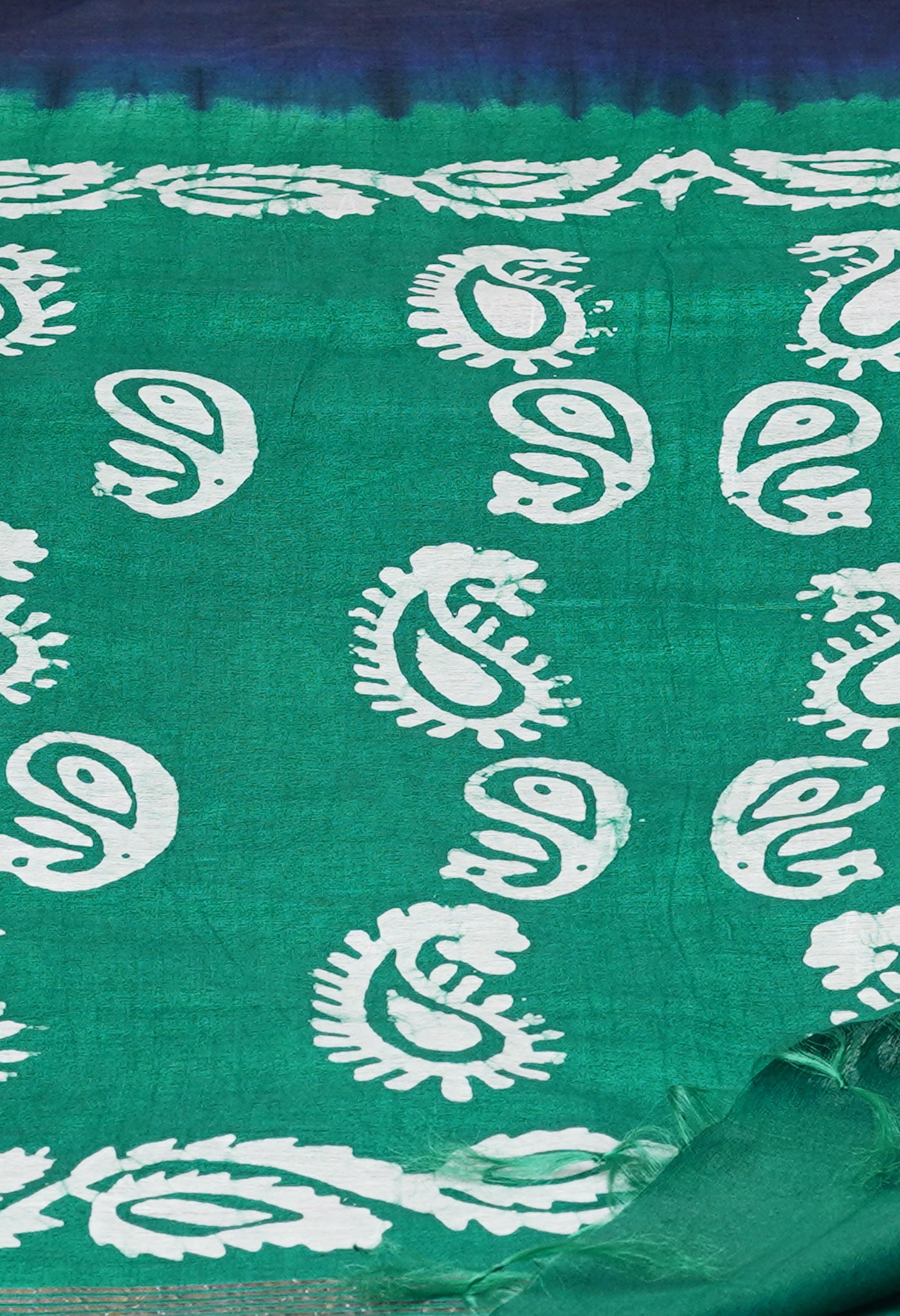 Navy Blue-Dark Green Pure Batik Printed Chanderi Sico Saree