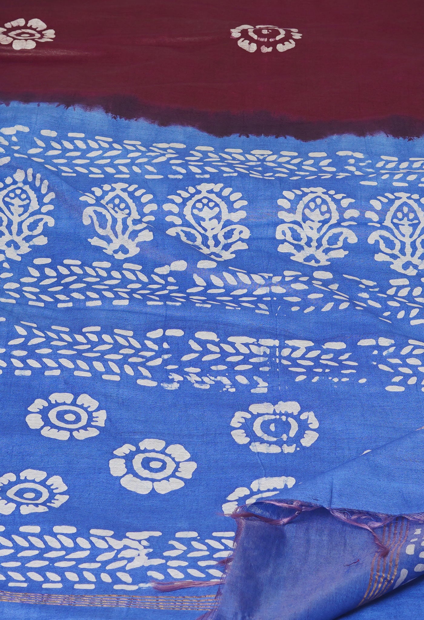 Purple-Blue Pure Batik Printed Chanderi Sico Saree
