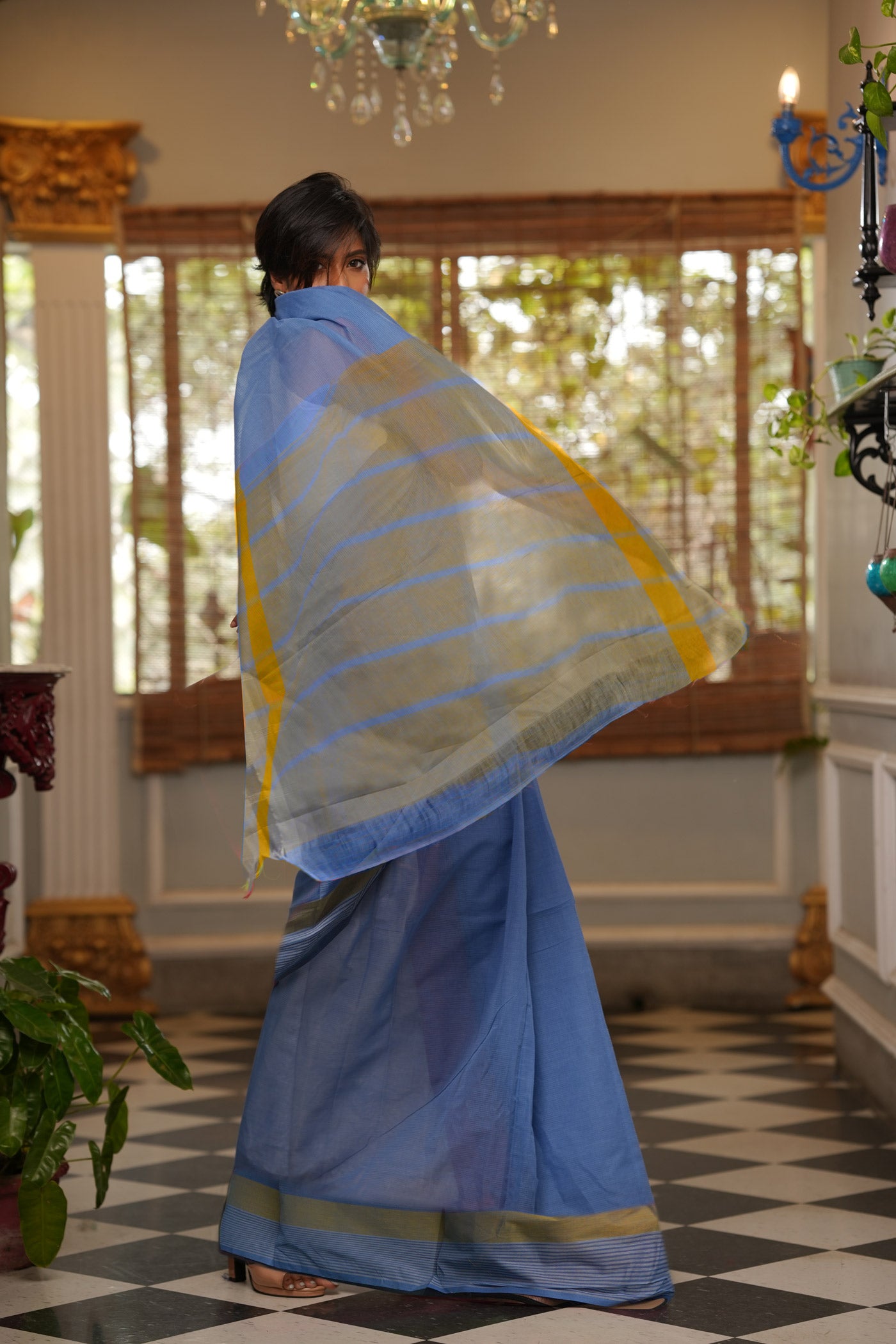 Blue Pure Mangalgiri Cotton Saree