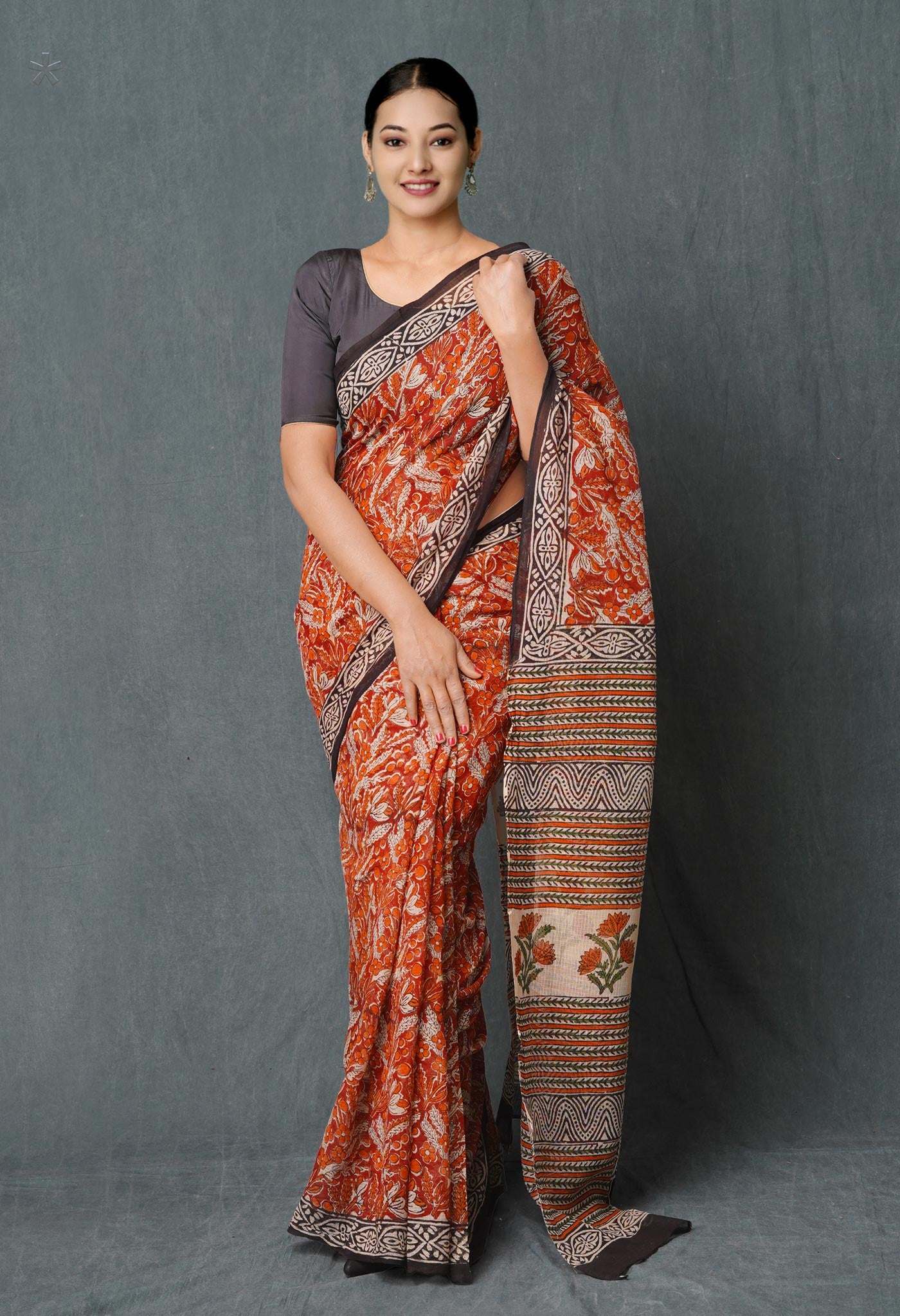 Red Pure Hand Block Printed Kota Cotton Saree-UNM74872