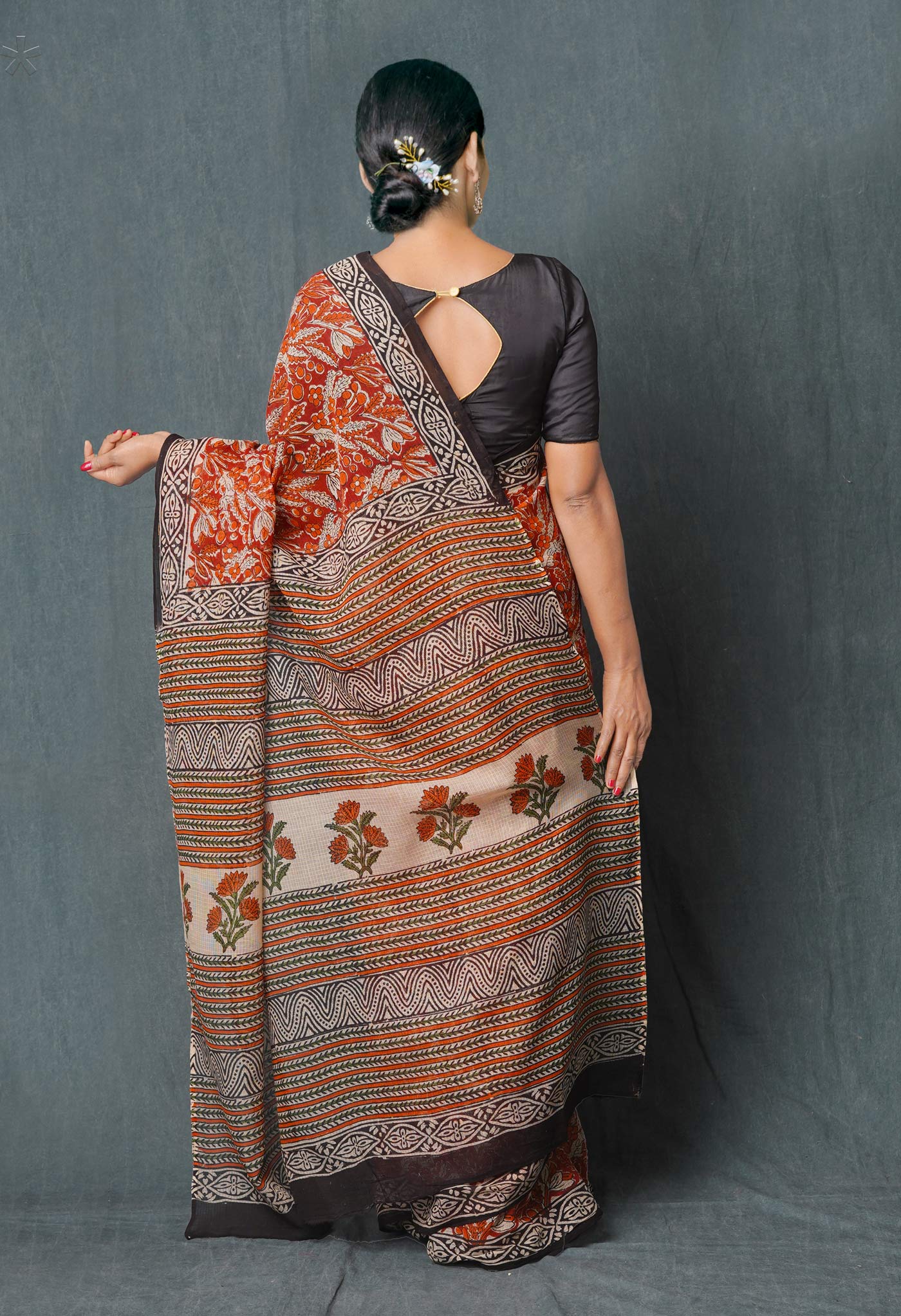 Red Pure Hand Block Printed Kota Cotton Saree-UNM74872