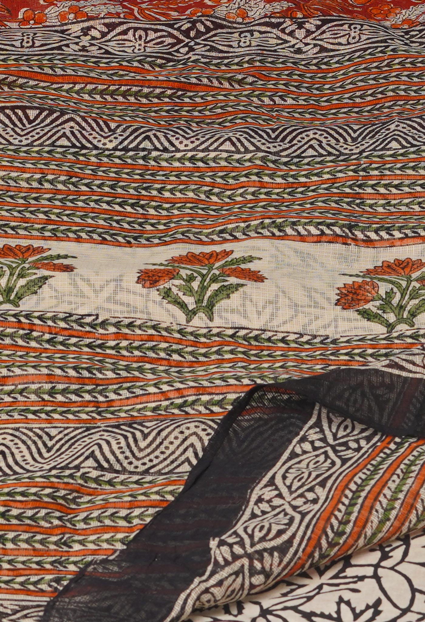 Red Pure Hand Block Printed Kota Cotton Saree-UNM74872