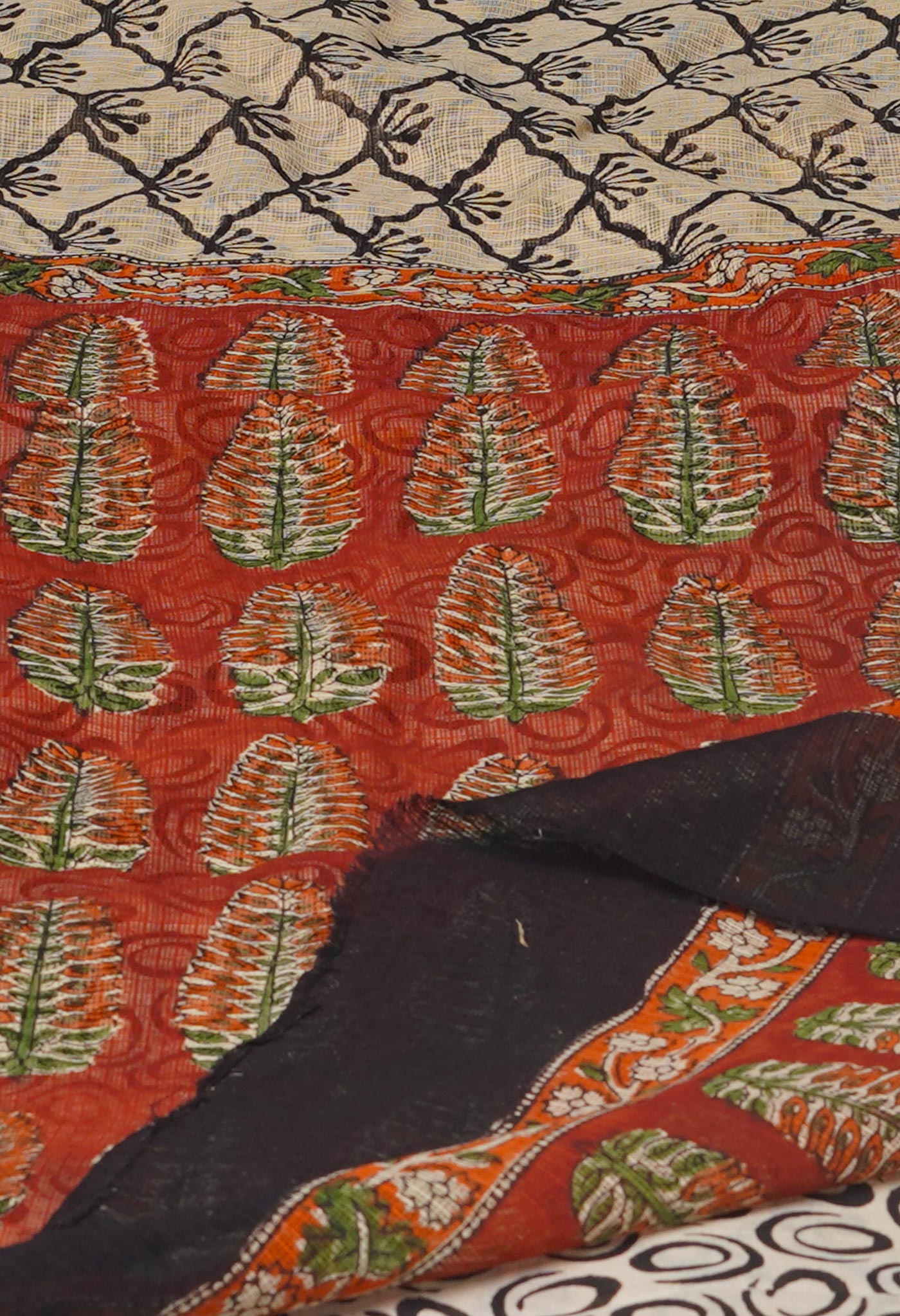 Off White Pure Hand Block Printed Kota Cotton Saree-UNM74875