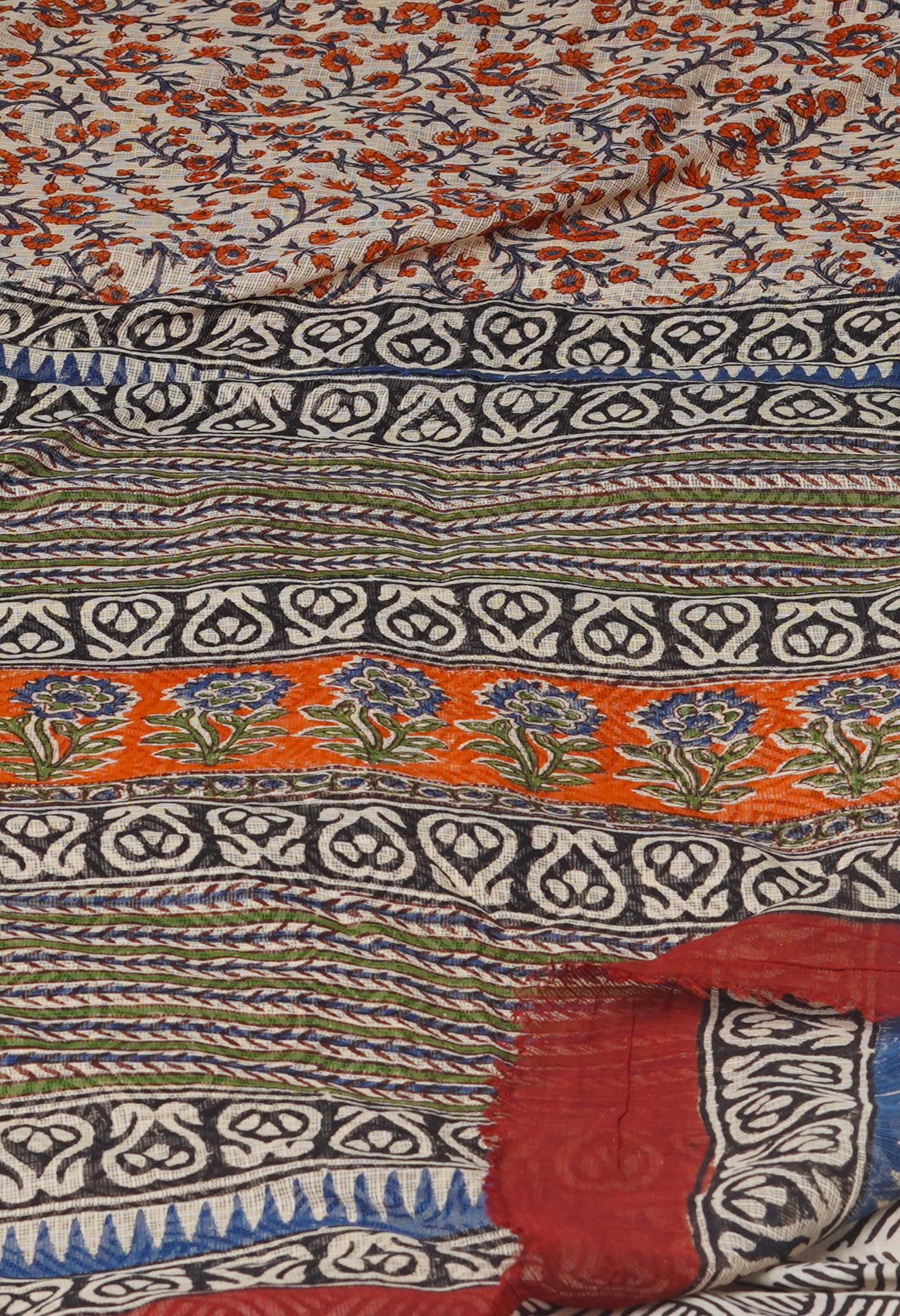Cream Pure Bagru Hand Block Printed Kota Cotton Saree-UNM74886