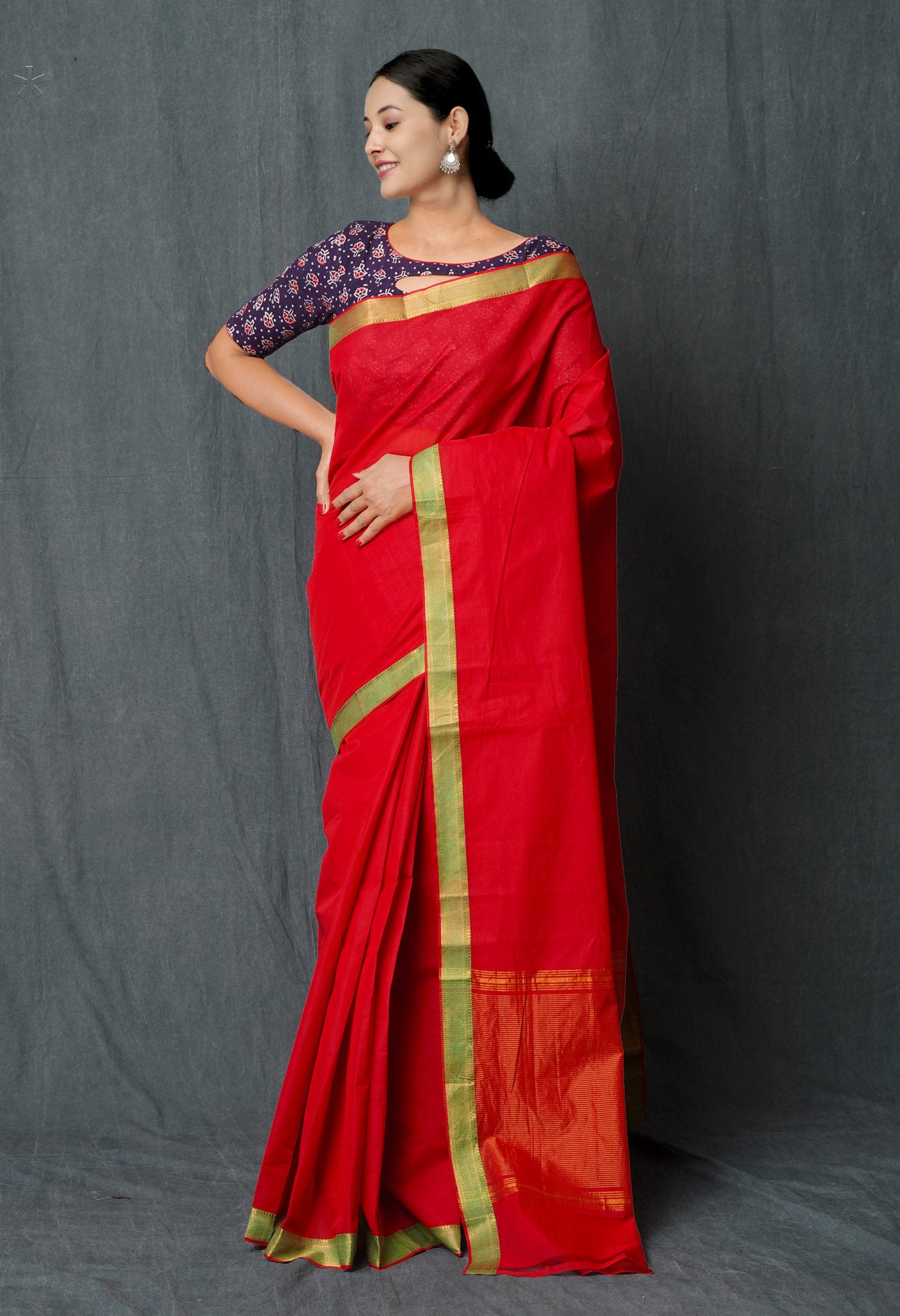 Red Pure Handloom Mangalagiri Cotton Saree