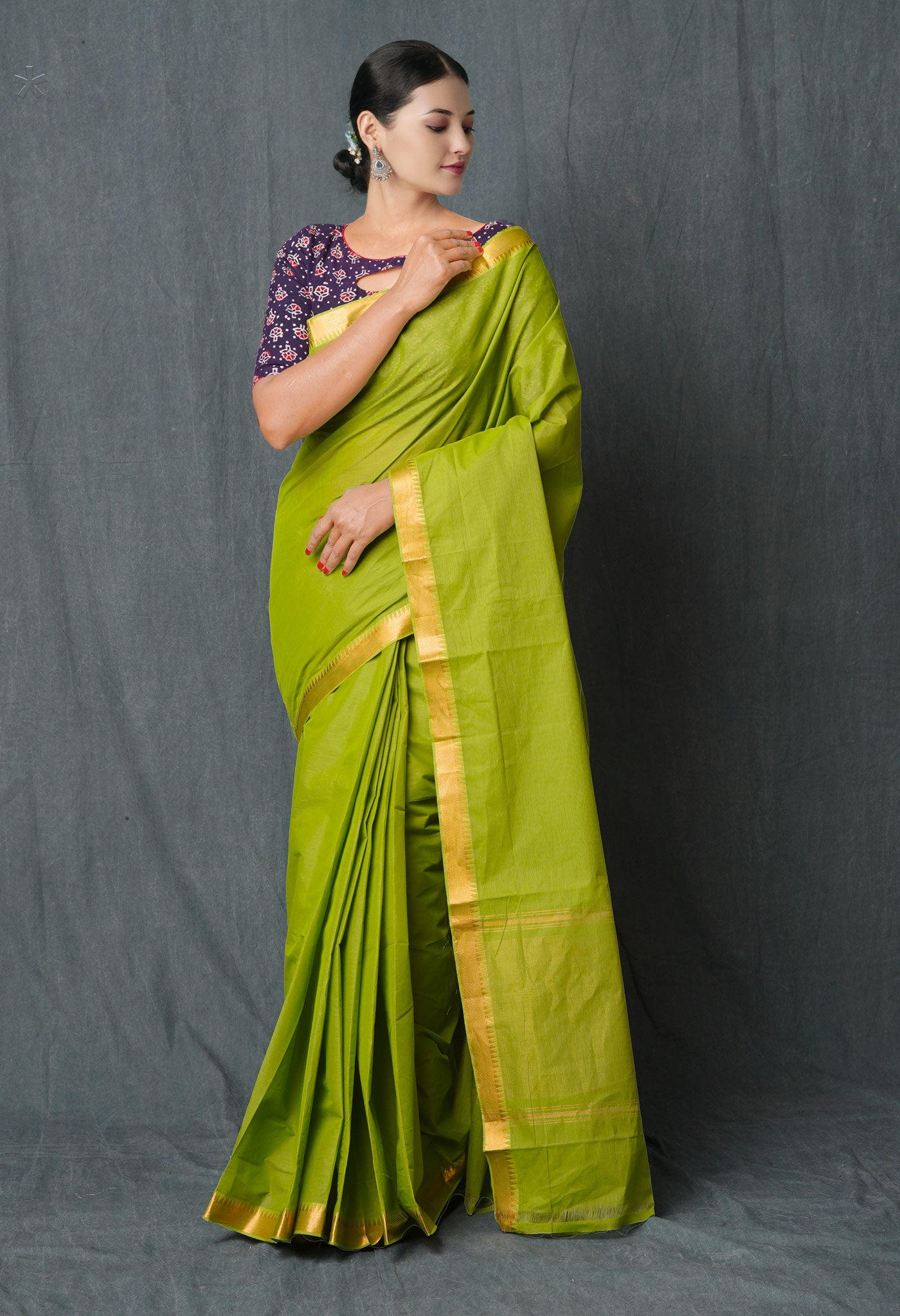 Green Pure Handloom Mangalagiri With Nizam Border Cotton Saree