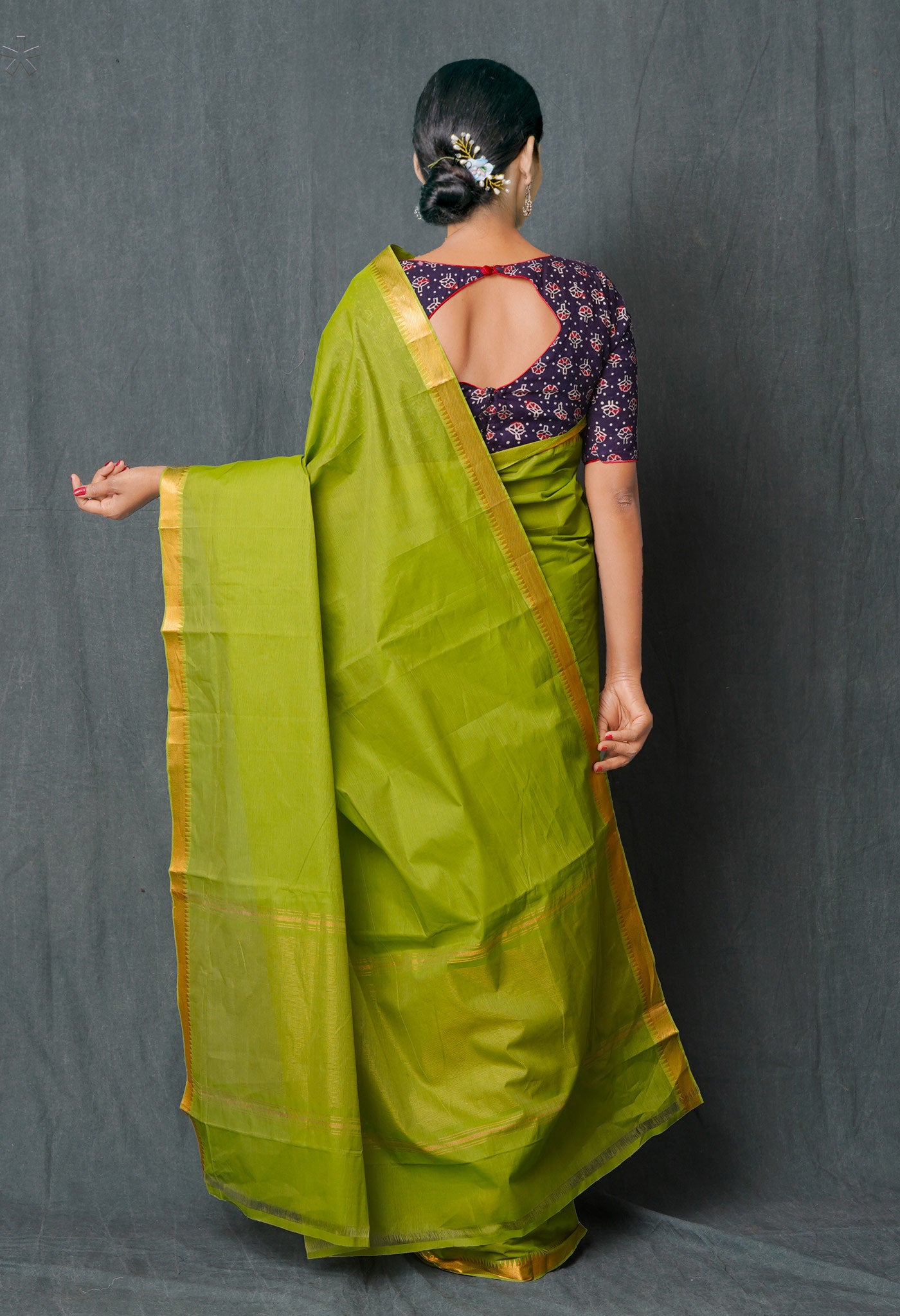 Green Pure Handloom Mangalagiri With Nizam Border Cotton Saree