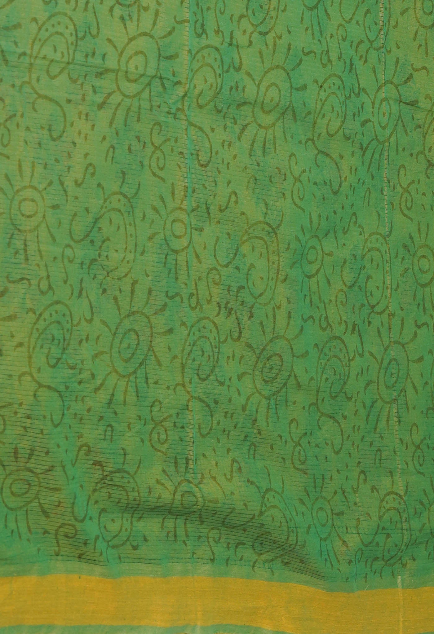 Yellow Pure Block Printed Maheshwari Cotton Saree