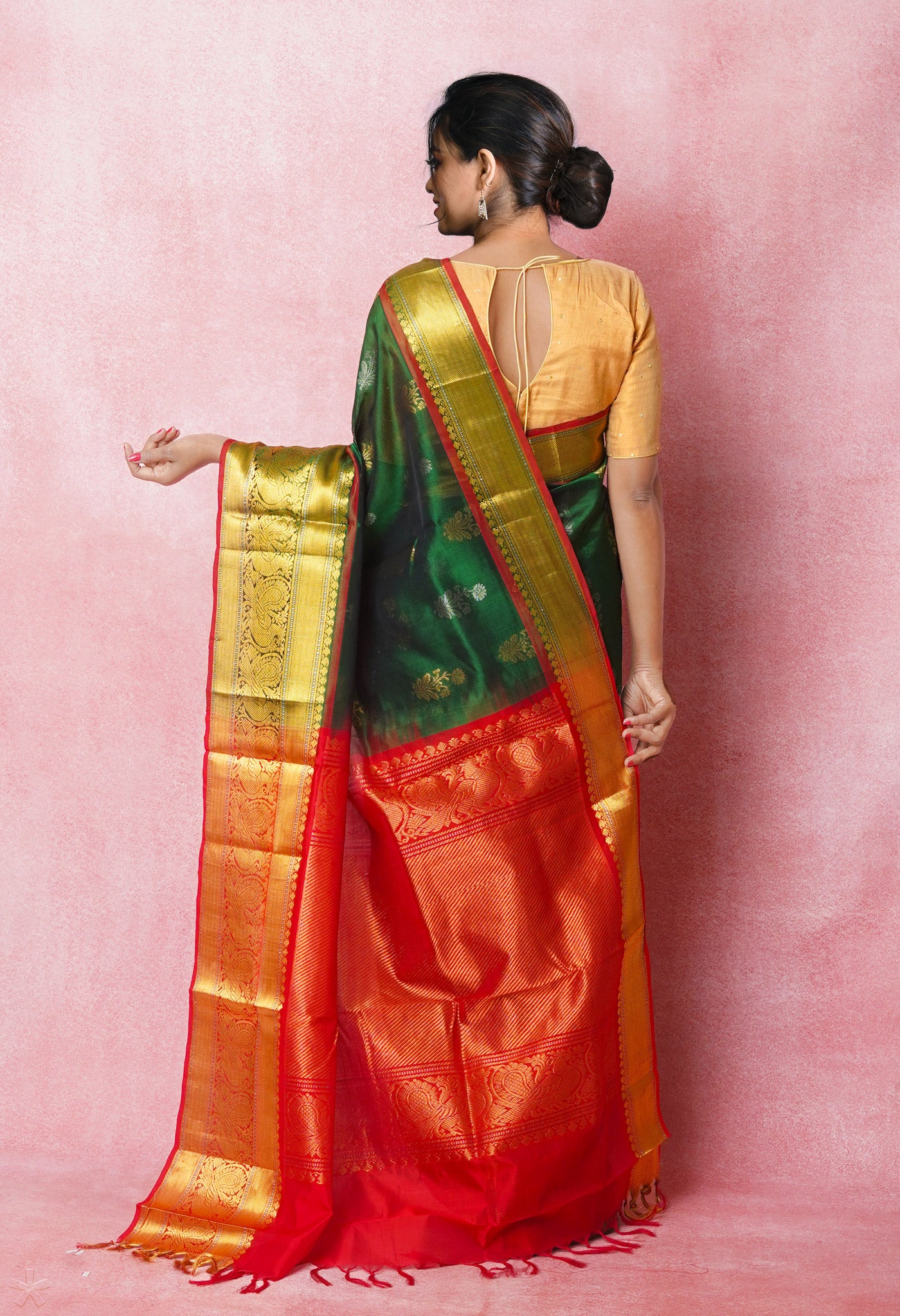 Dark Green Pure Handloom Assam Silk Saree-UNM74930