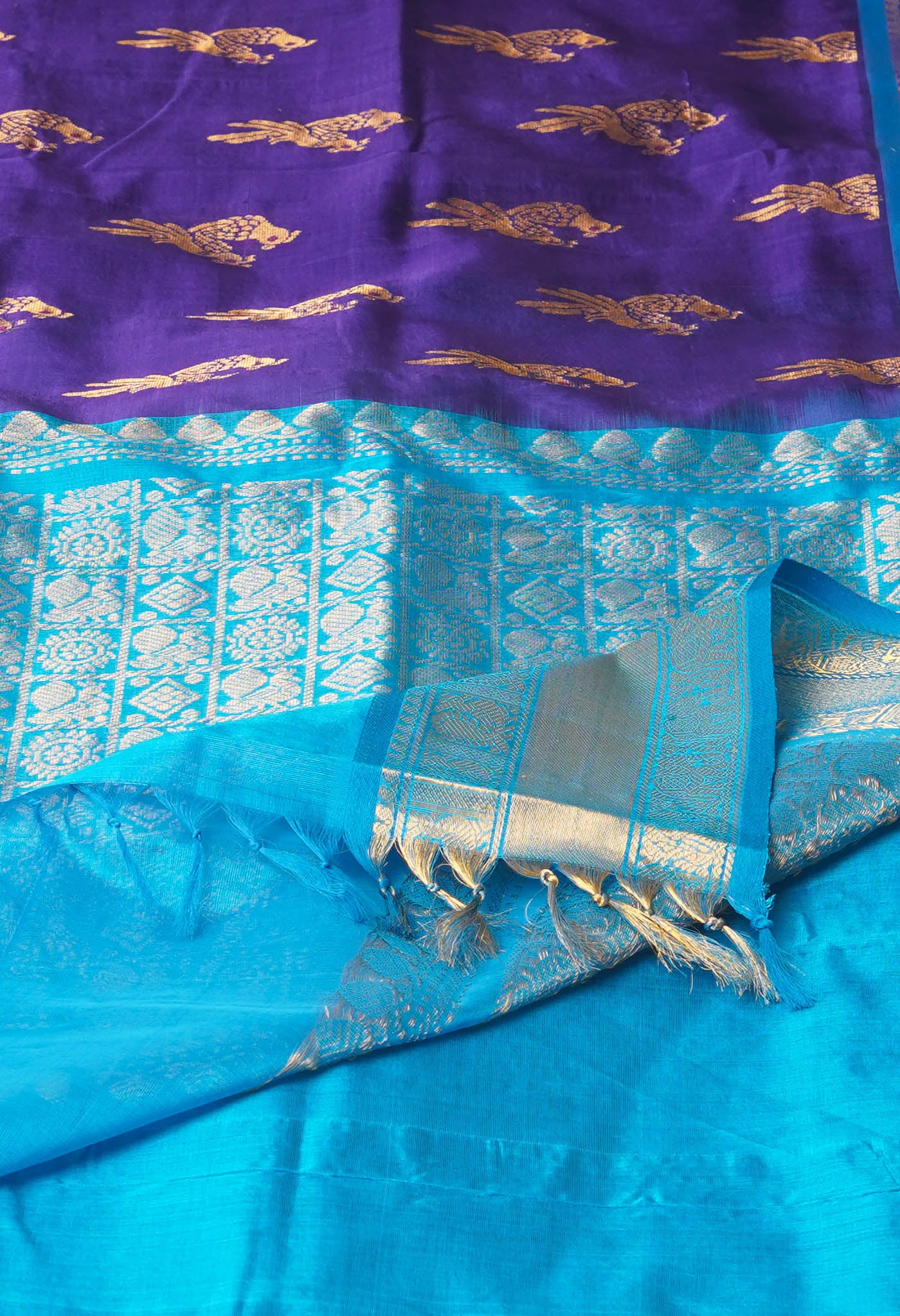 Blue Pure Handloom Assam Silk Saree