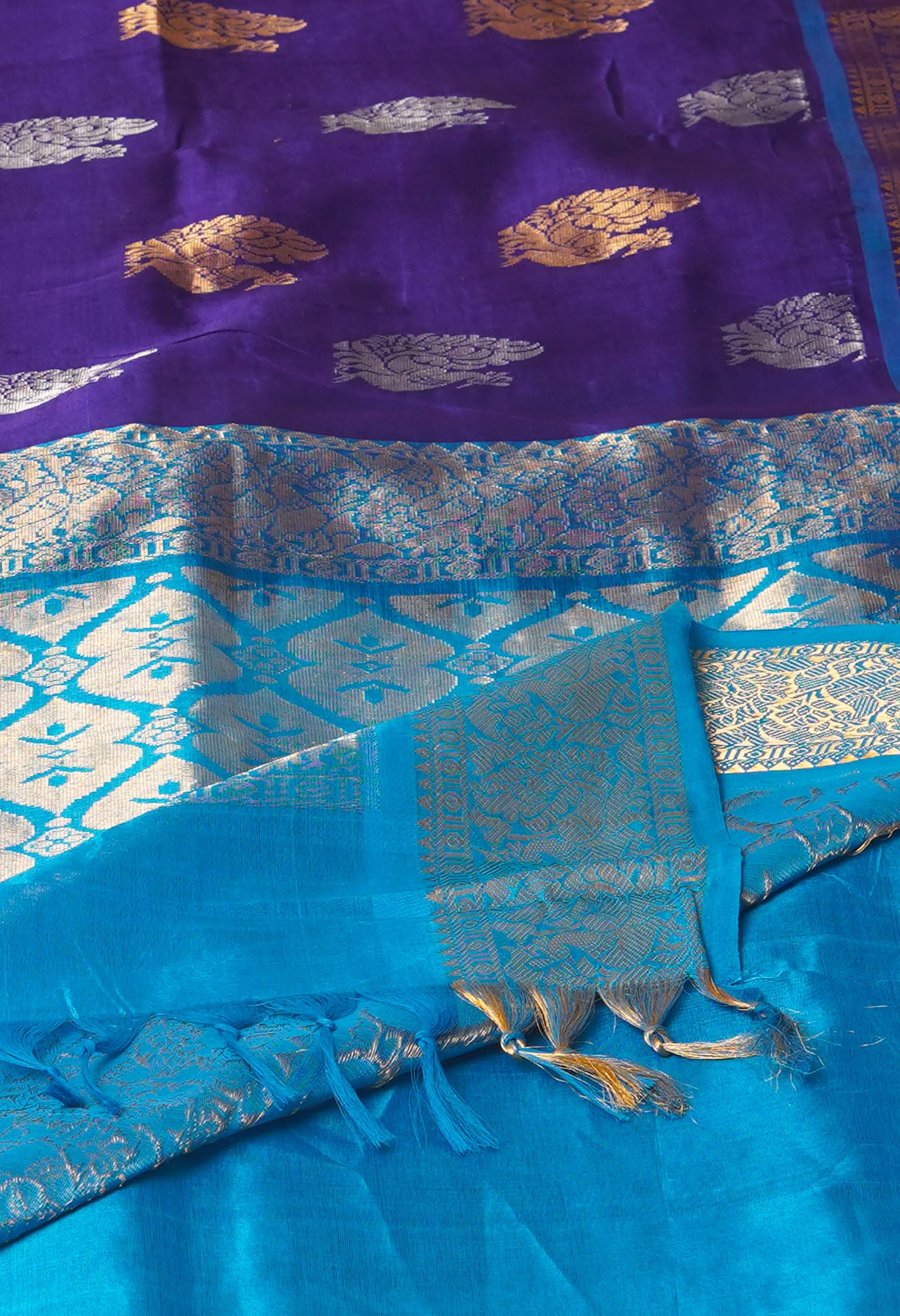 Blue Pure Handloom Assam Silk Saree