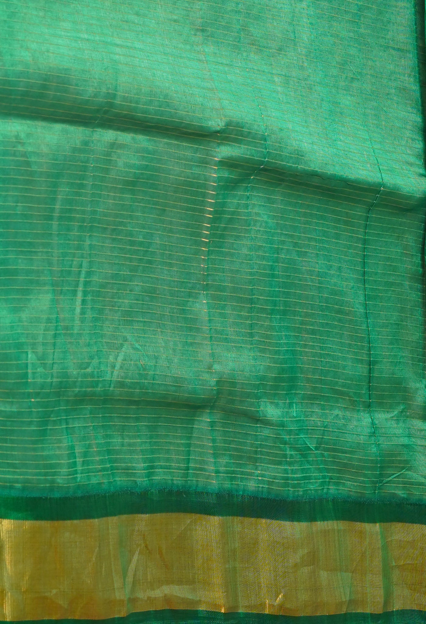 Cream-Green Pure Handloom Assam With Checks Zari Weaving Silk Saree-UNM74938