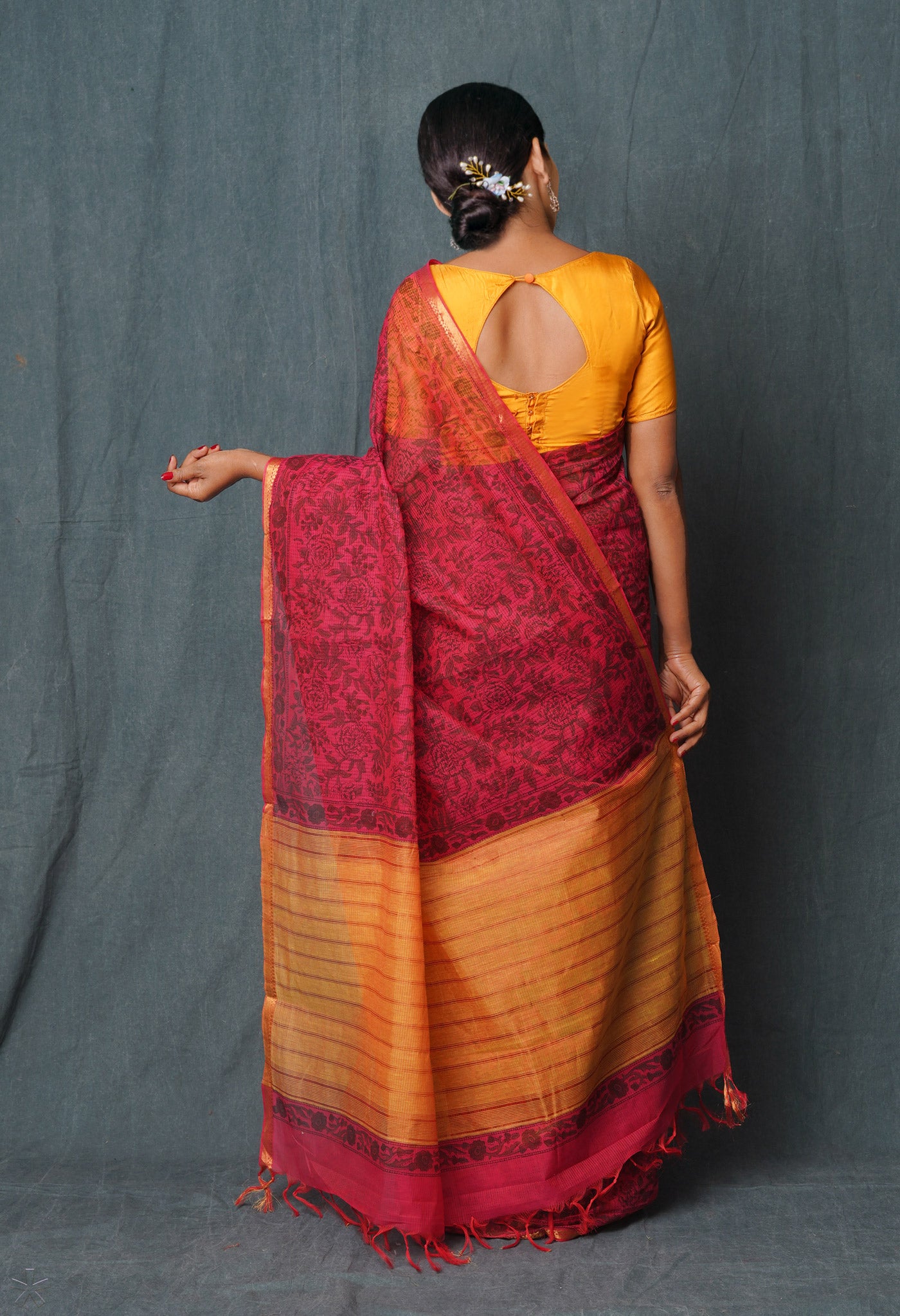 Pink Pure Block Printed Maheshwari Cotton Saree