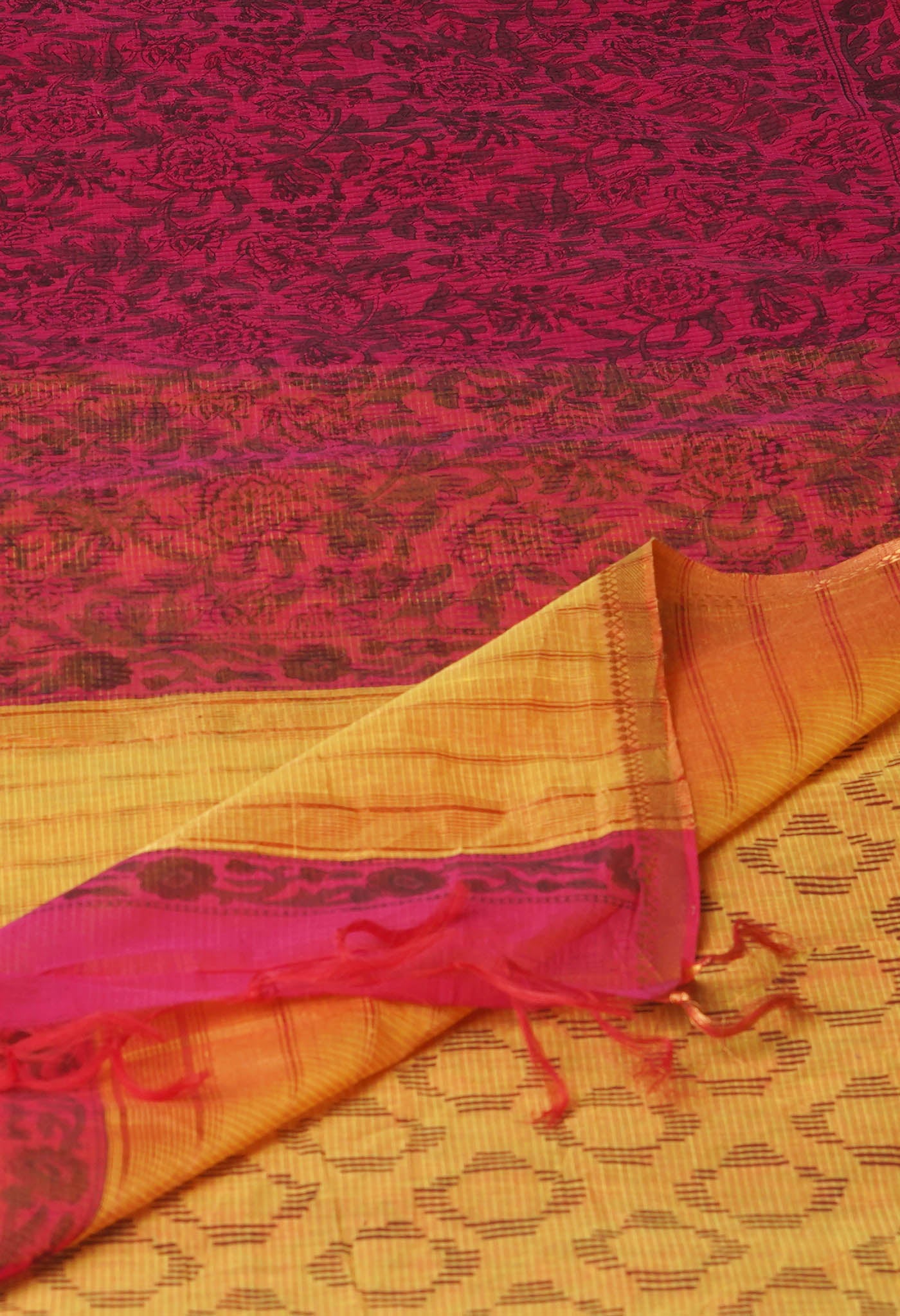 Pink Pure Block Printed Maheshwari Cotton Saree