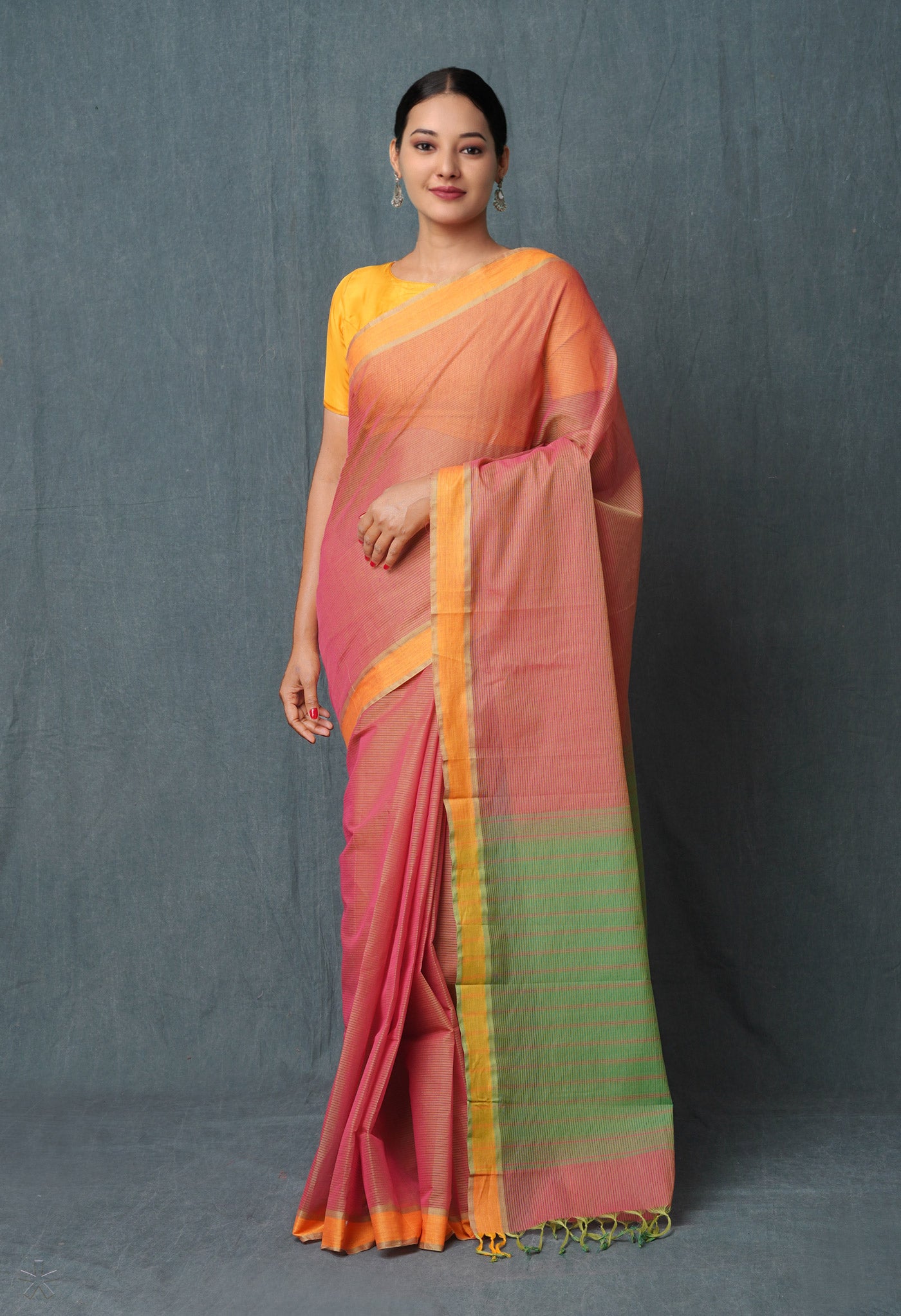 Pink Pure Plain Maheshwari Cotton Saree