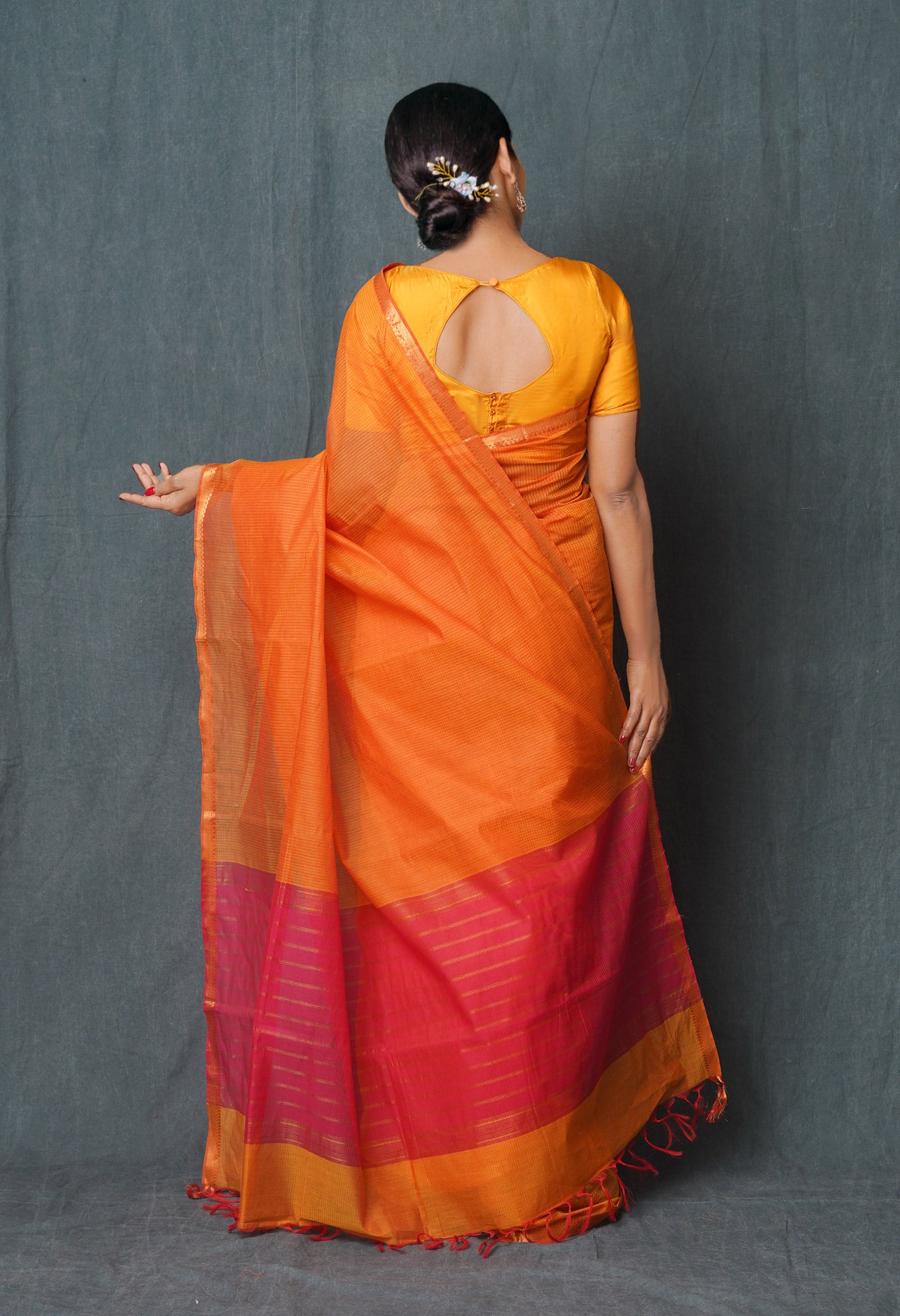 Orange Pure Plain Maheshwari Cotton Saree