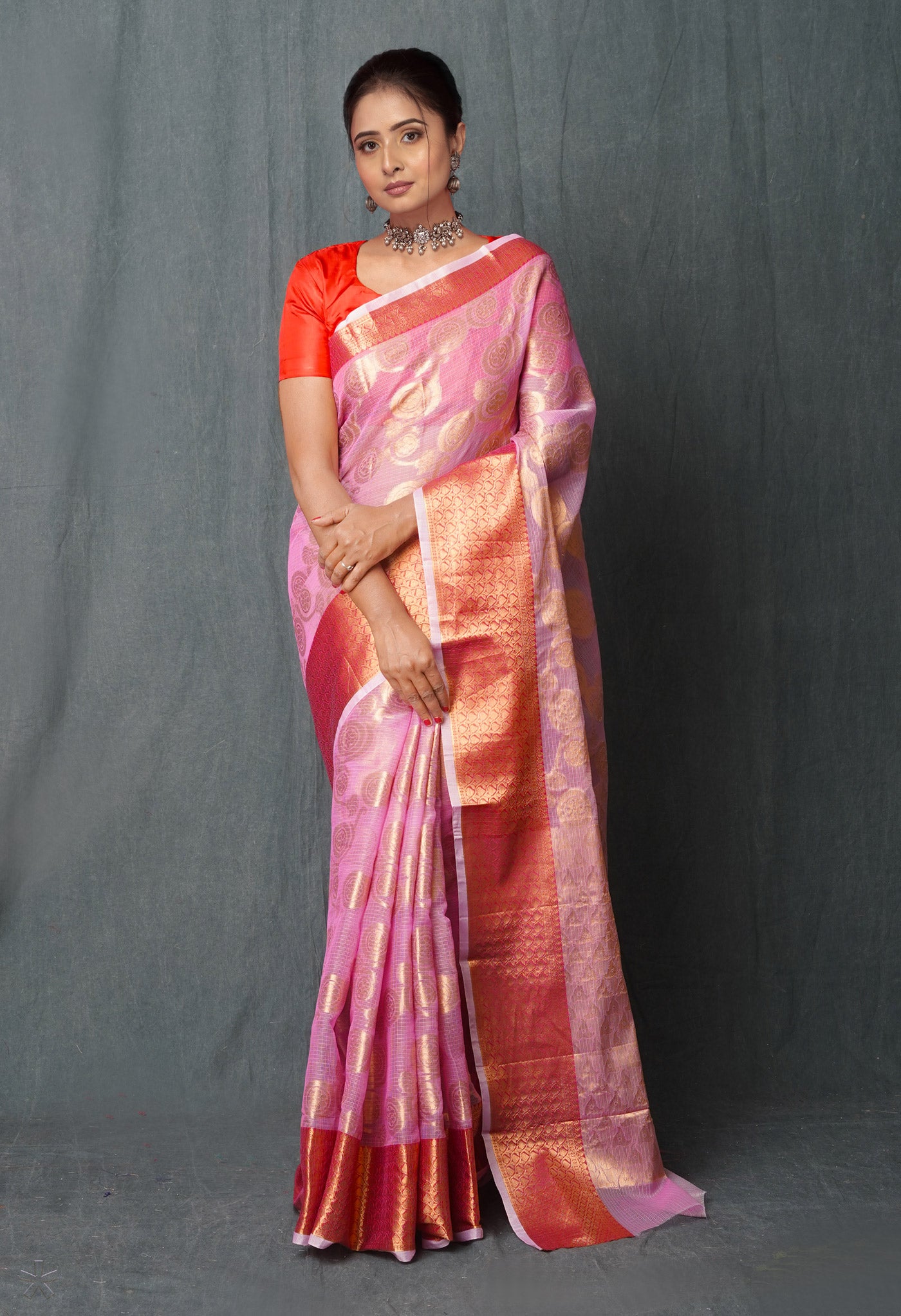 Pale Purple Pure Banarasi Kota Cotton Saree-UNM74964