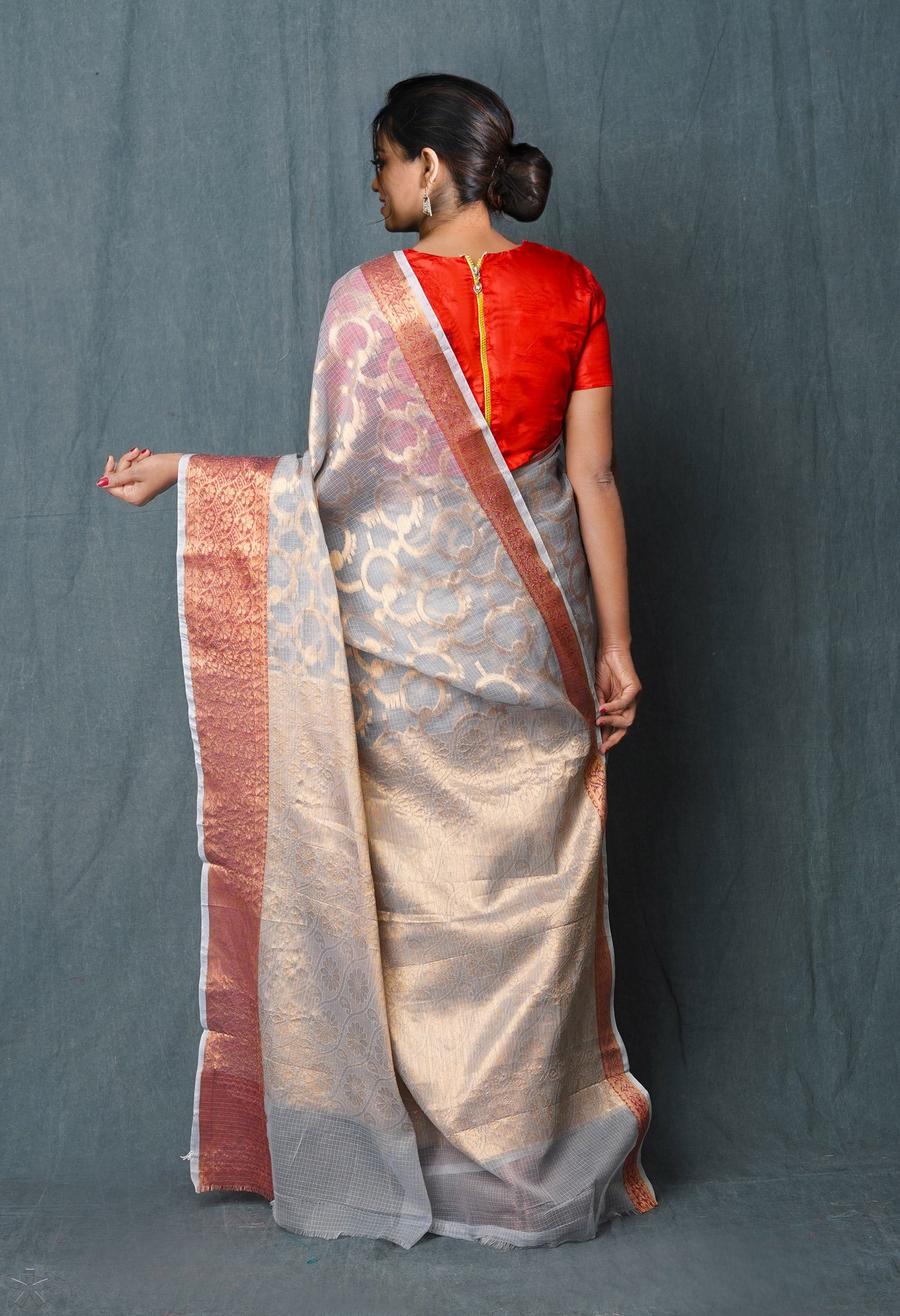 Grey Pure Banarasi Kota Cotton Saree