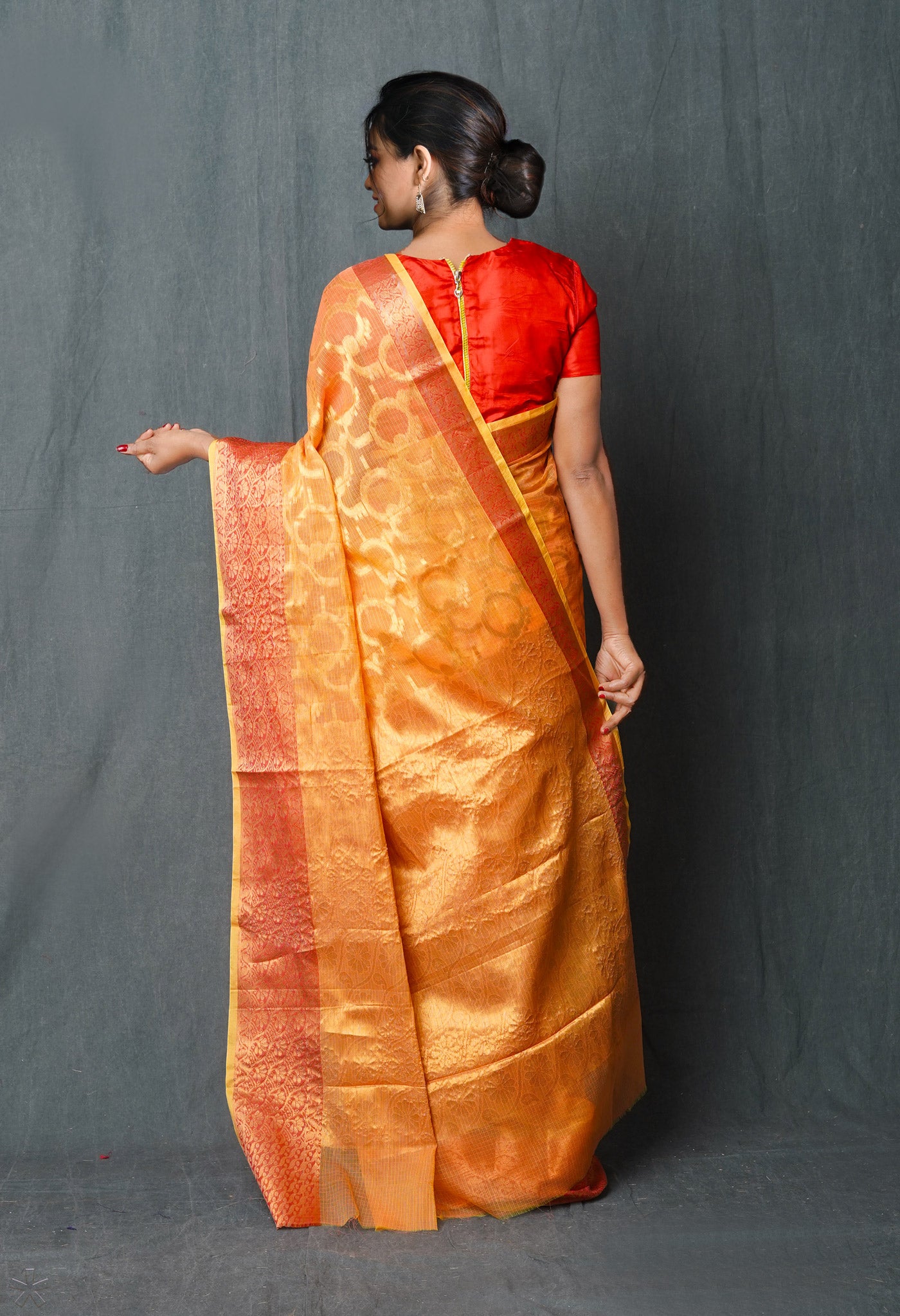 Orange Pure Banarasi Kota Cotton Saree