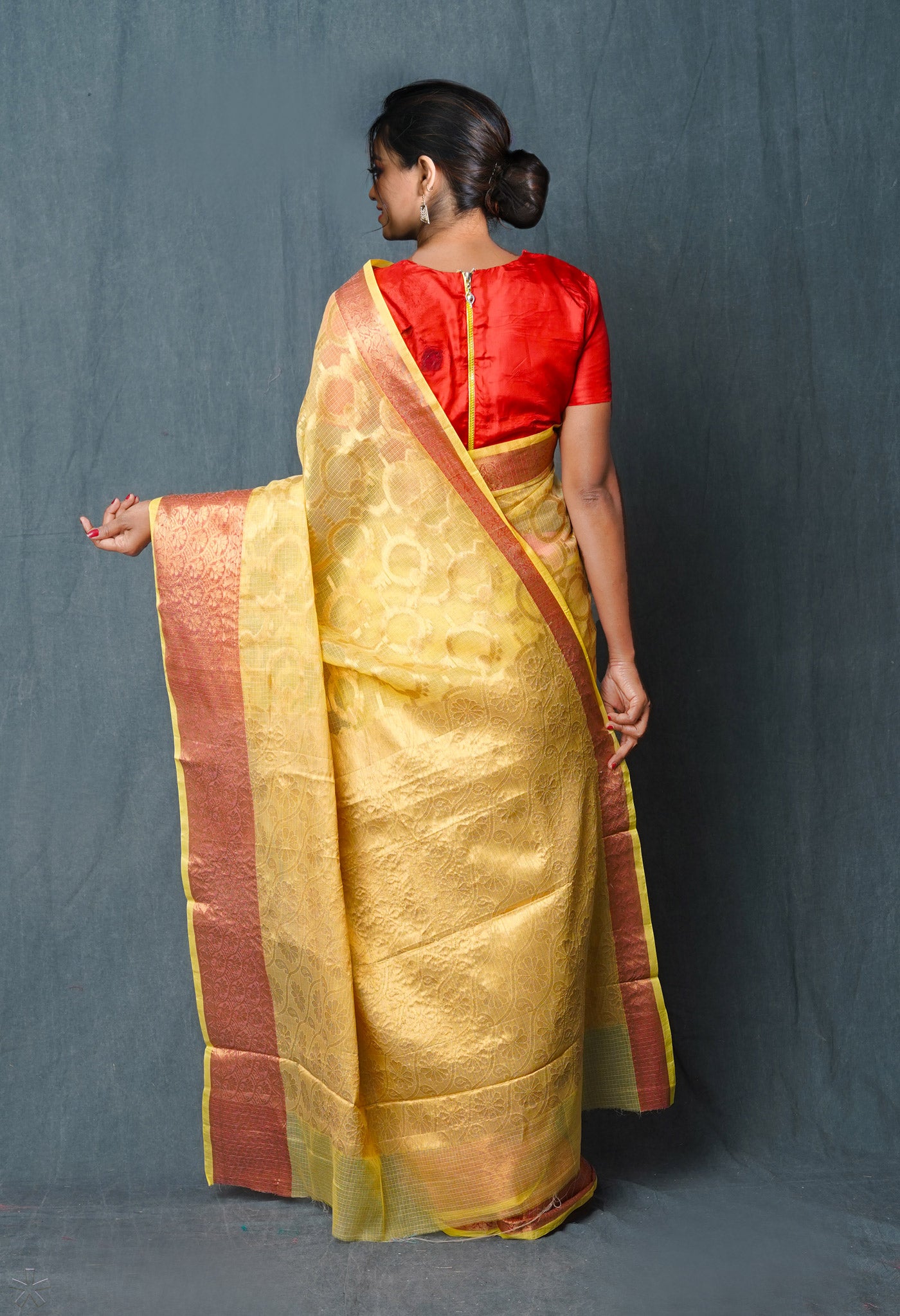 Yellow Pure Banarasi Kota Cotton Saree