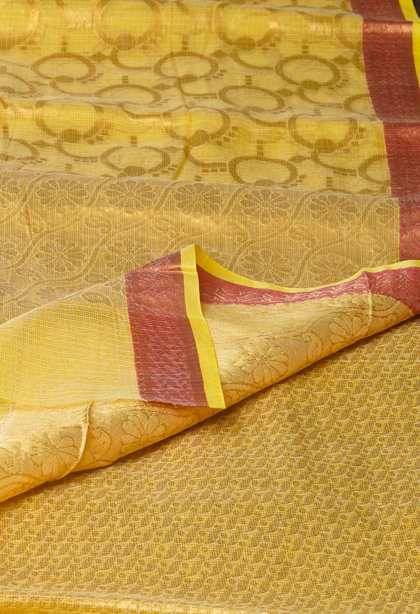 Yellow Pure Banarasi Kota Cotton Saree